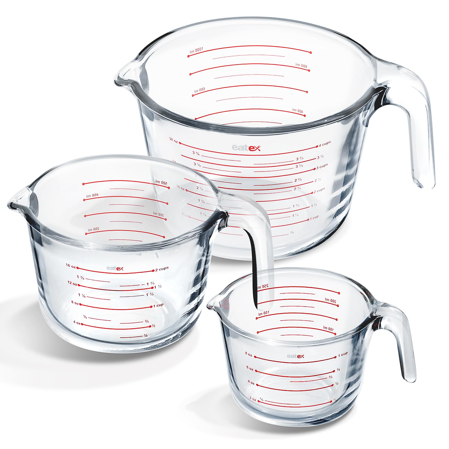 Eatex Glass Measuring Cups Set of 3 - Liquid Measuring Cups, Glass Measuring Cup Set - 1,2,4 Cup Measuring Cup - Dishwasher Oven
