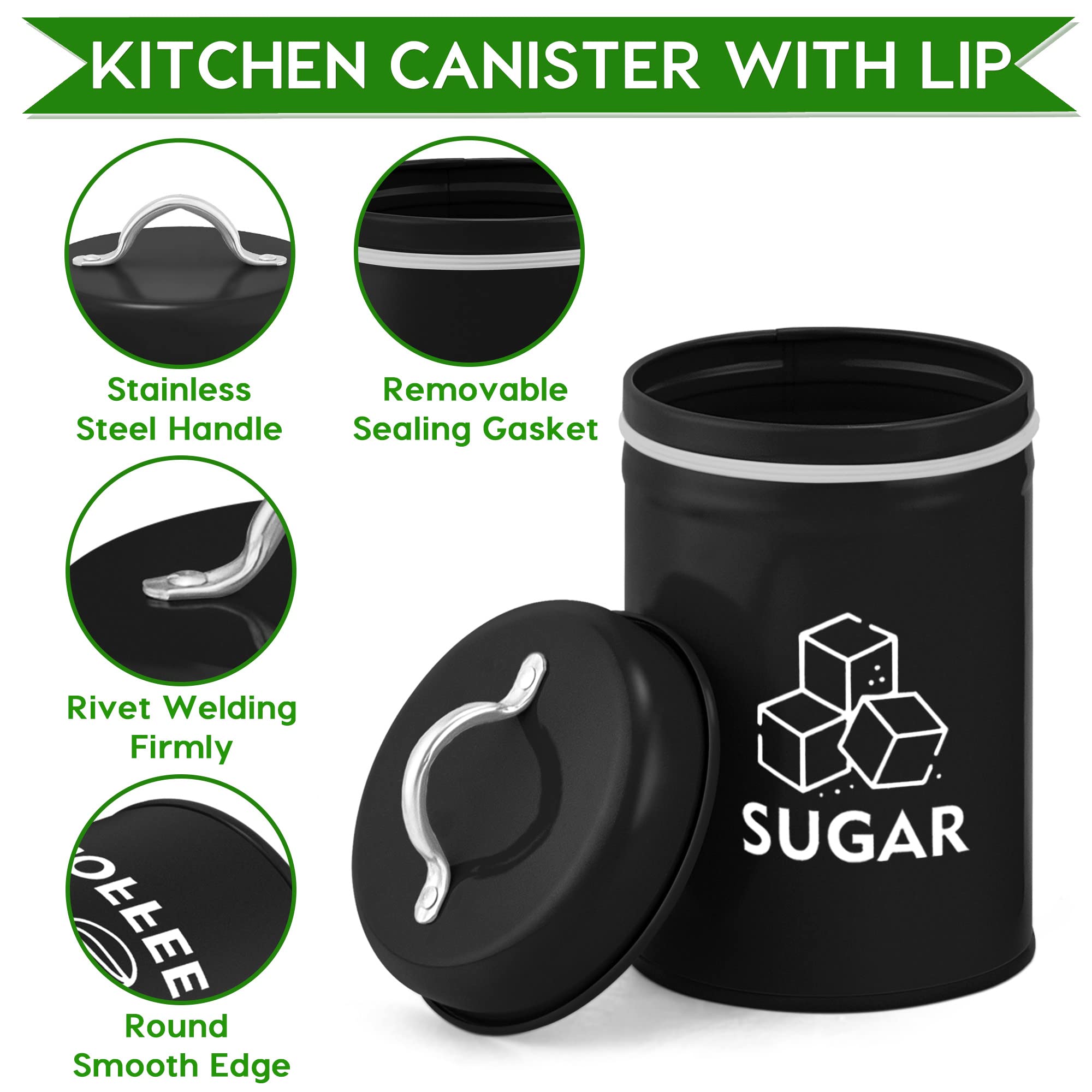 Lianyu 8 Piece Canister For Kitchen Counter, Lager Food Kitchen Canisters Set With Spoons, Coffee Tea Sugar Metal Canister Stoar
