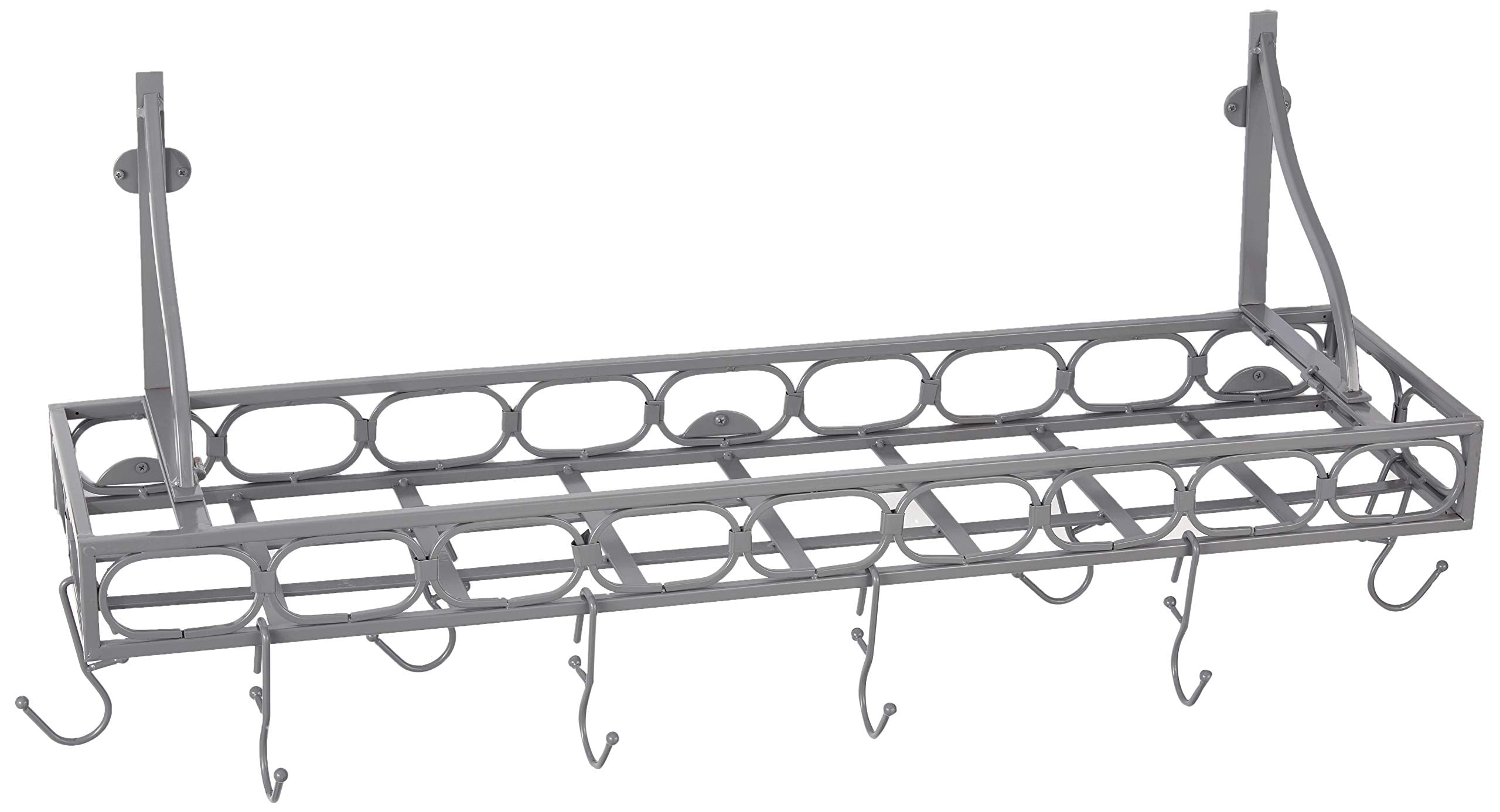 Medium Gauge Wall-Mount Bookshelf Pot Rack With 8 Hooks