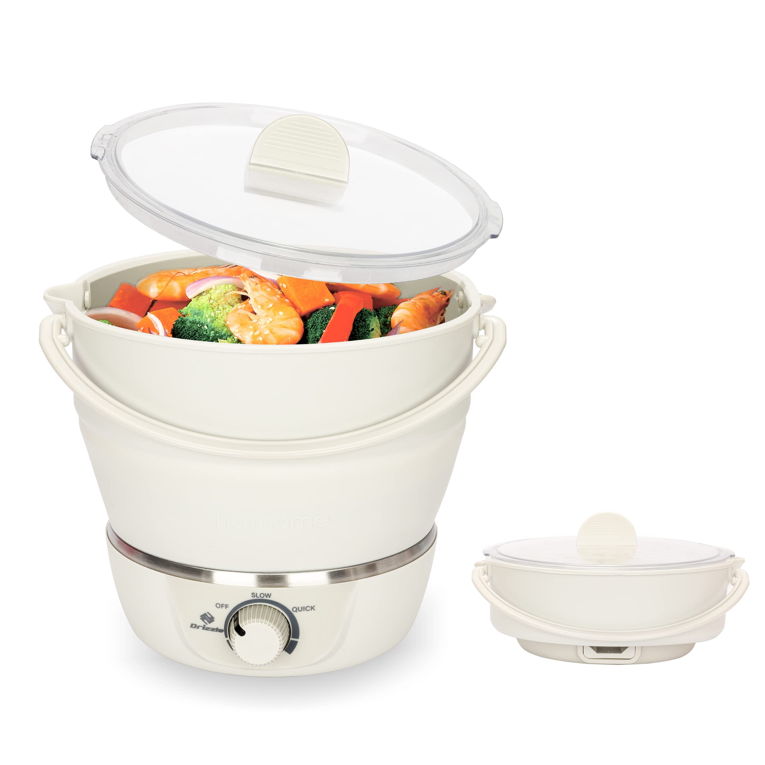 Drizzle Foldable Electric Cooker Travel Hot Pot  Dual Voltage 100V240V Hot Pot Cooking  Food Grade Silicone Cookerware Boilin