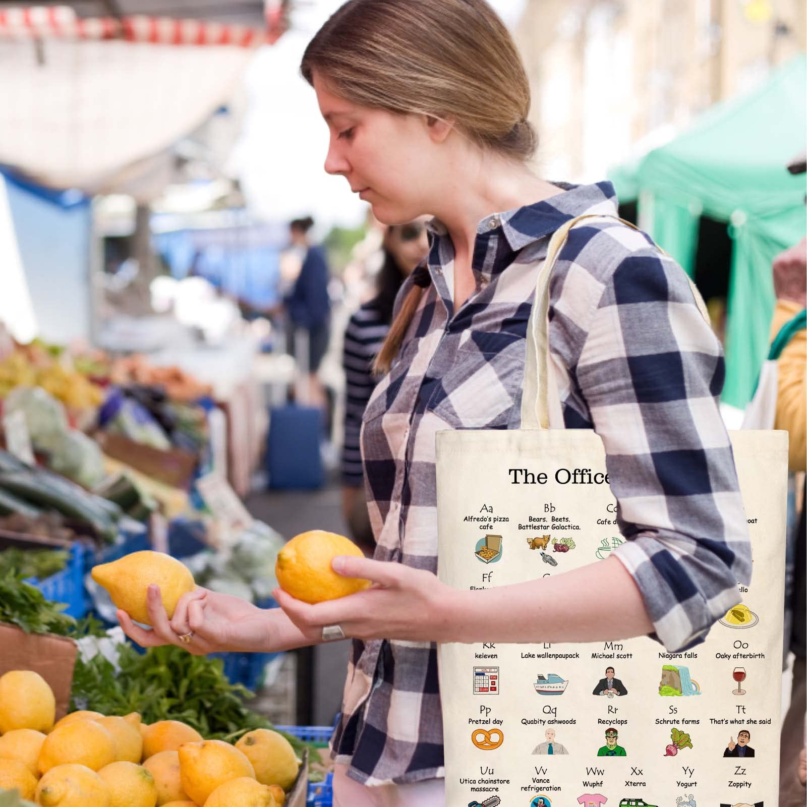The Office Alphabet Tote Bag The Office Tv Show Merchandise Office Fans Kitchen Gifts Office Theme Bags Presents White