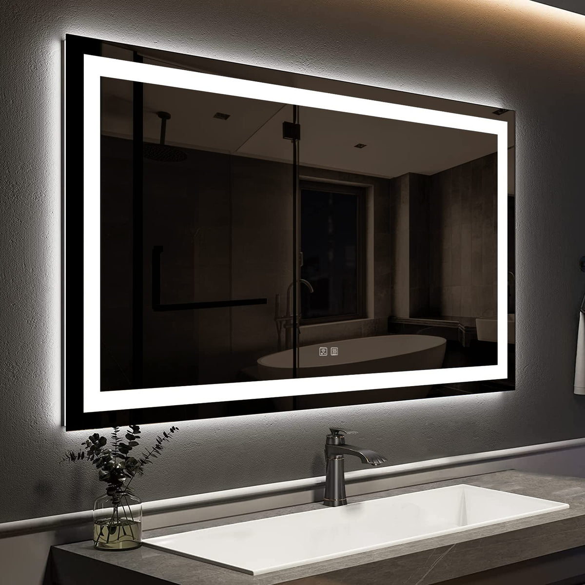 Roomtec 48X30 Inch Led Mirror For Bathroom,Backlit Lighted,Anti-Fog, Dimmable, Vertical & Horizontal Mount (Square-48 * 30'',Fro