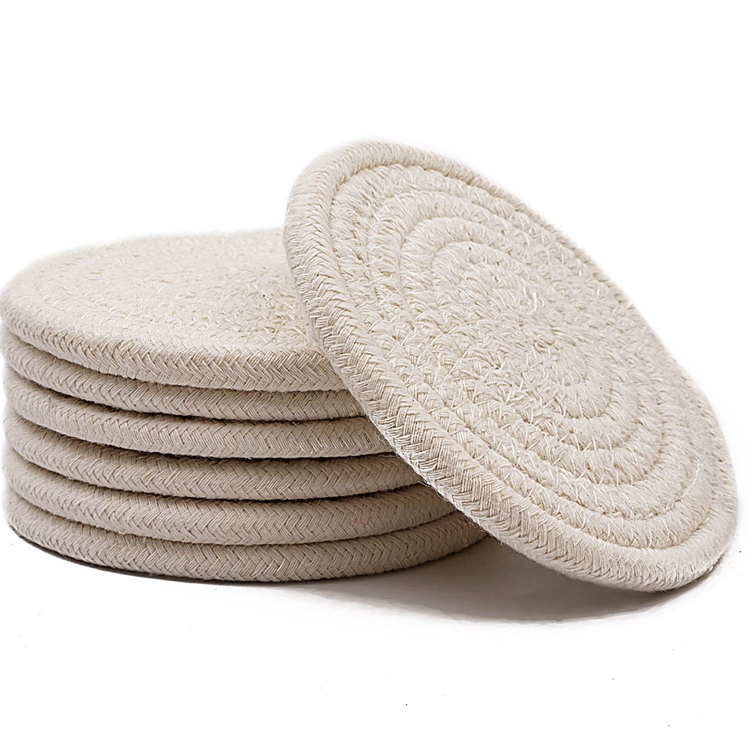 Absorbent Drink Coasters Handmade Braided Drink Coasters 6 Pack (4.3 Inch, Round, 8Mm Thick) Super Absorbent Heat-Resistant Coas