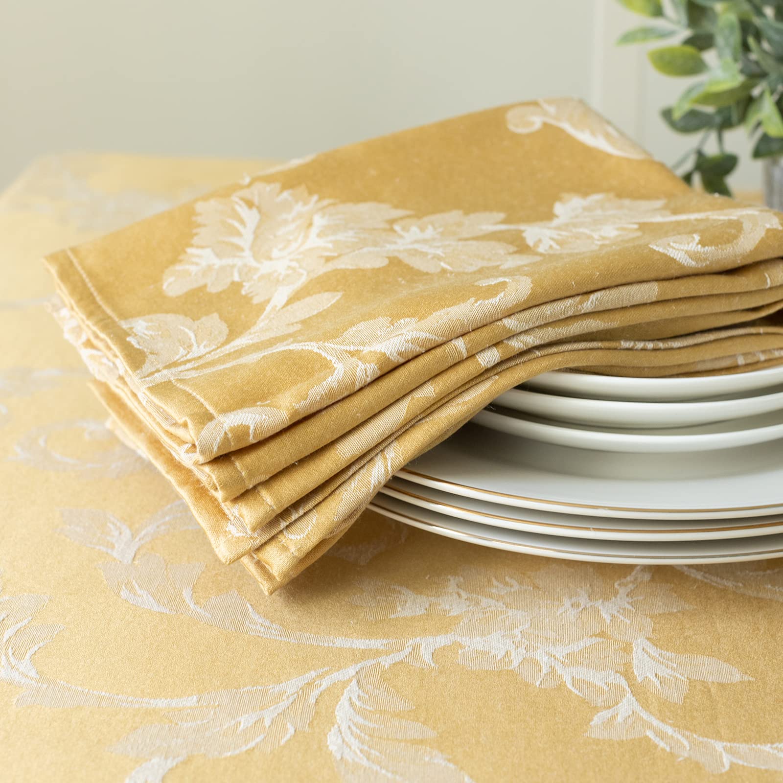 Benson Mills Harmony Scroll Woven Damask Fabric Set Of 4 Napkins, Everyday, Parties, Special Occasions, Weddings And Holiday Clo