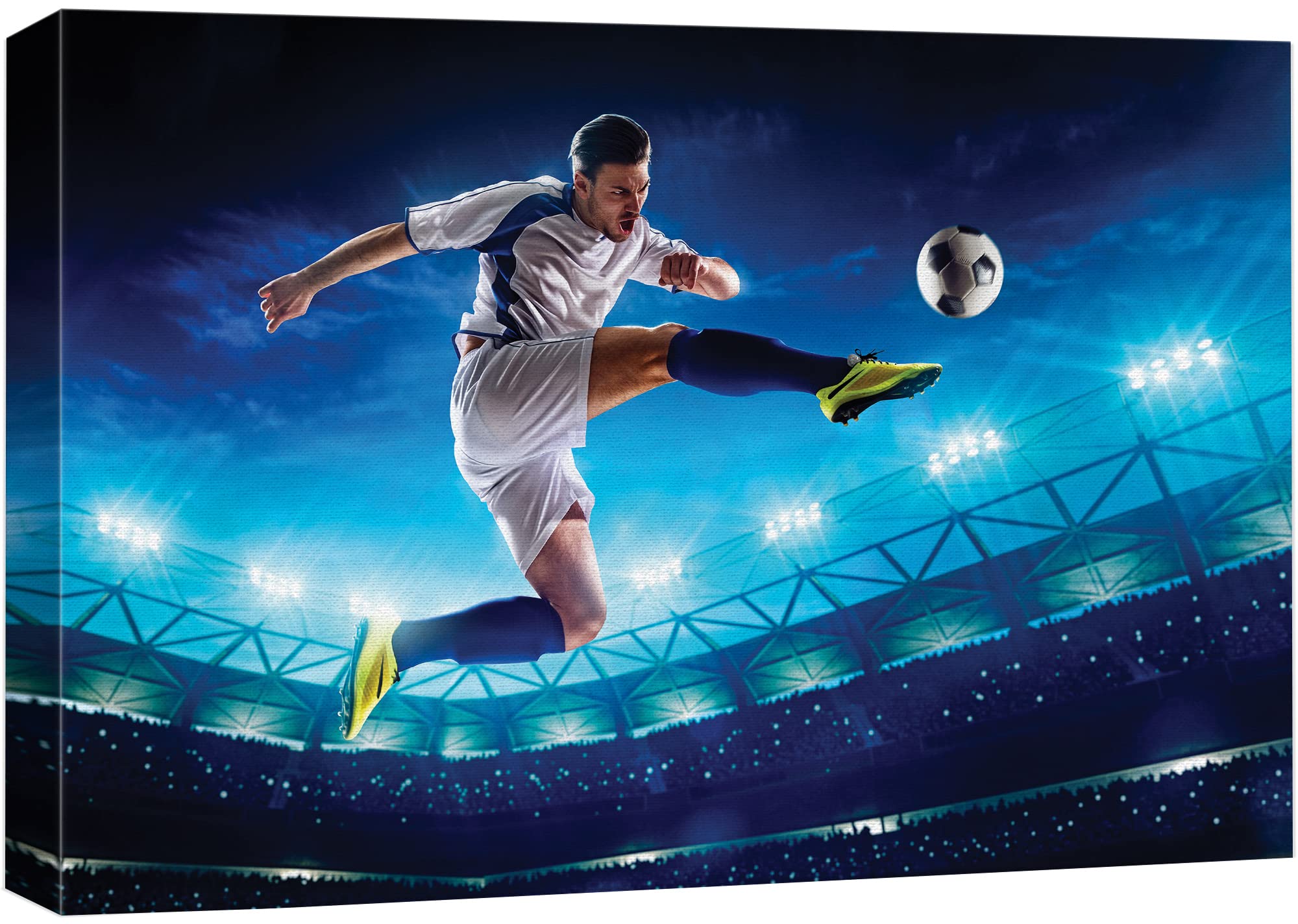 Wall26 Canvas Print Wall Art Soccer Player Kicks Ball Mid Air Sports Athletes Photography Realism Contemporary Scenic Urban Mult