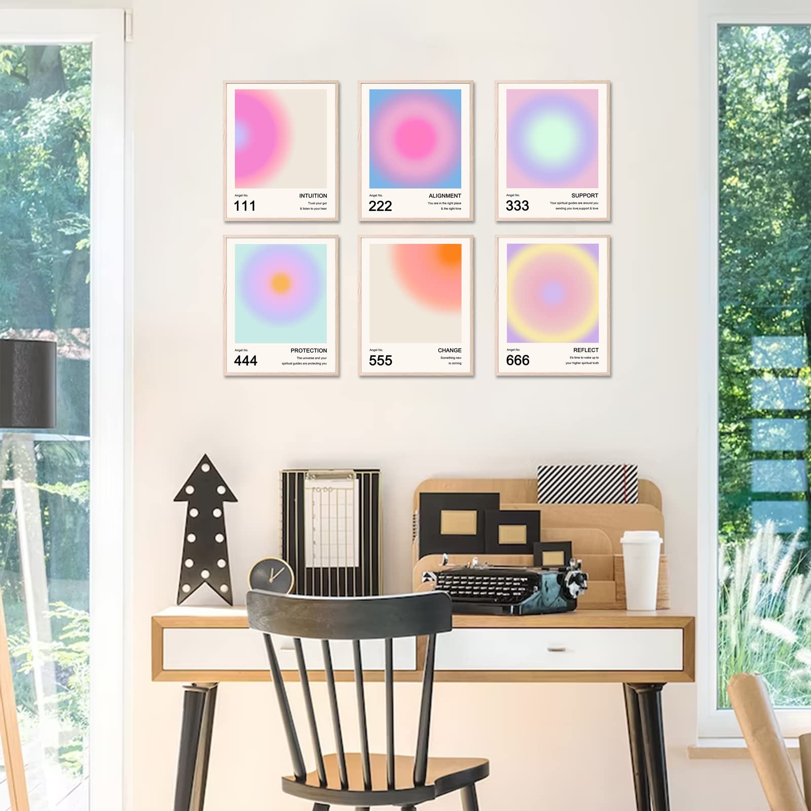 Aura Angel Numbers Poster, Colorful Gradient Posters For Room Aesthetic, Minimalist Inspirational Quotes Canvas Wall Art Paintin
