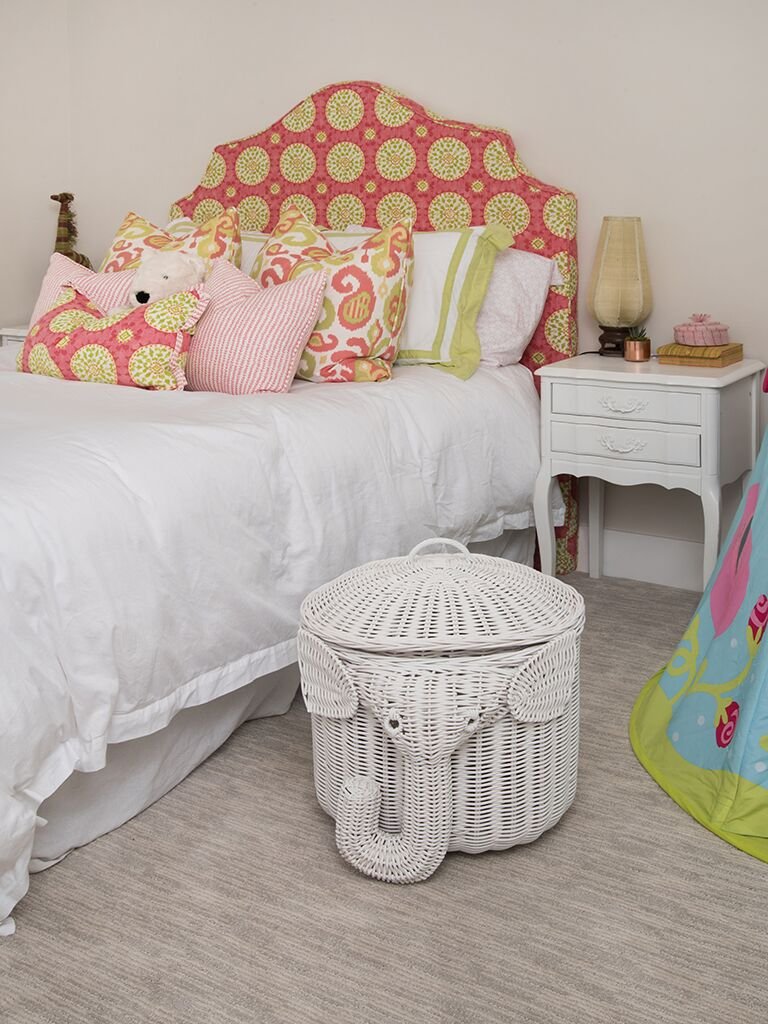 Kouboo Rattan Elephant Storage Bin - Handwoven Decorative Organizer, White, Model 1060103