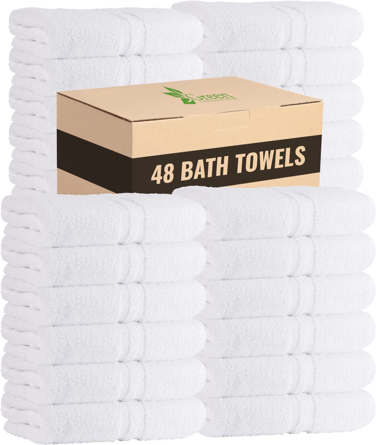 Green Lifestyle Luxury Bath Towel - White Large Bath Towels Pack For Spa, Gym, Bathroom, Hotel - 86% Cotton 14% Polyester -Super