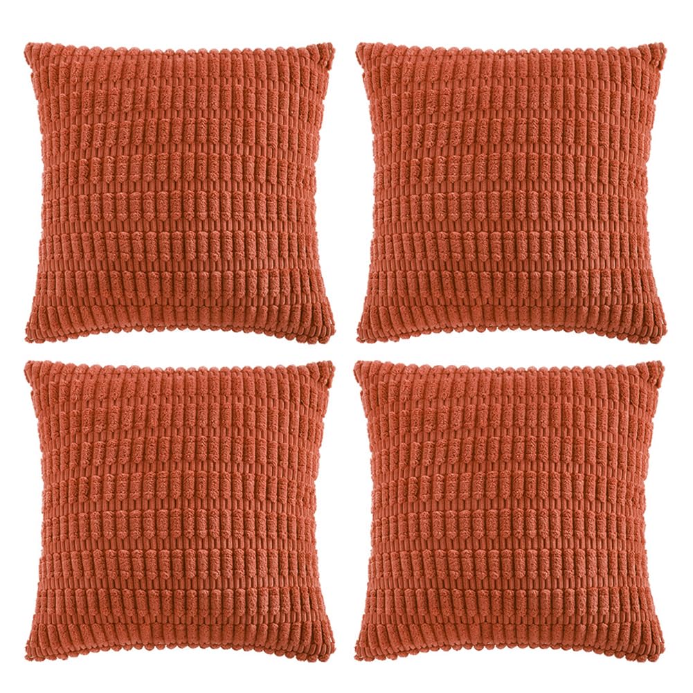 Fancy Homi 4 Packs Boho Burnt Orange Fall Decorative Throw Pillow Covers 18x18 Inch for Couch Bed Sofa, Rustic Modern Farmhouse Home Decor, Soft Plush Corduroy Cute Square Cushion Case 45x45 cm-New Condition