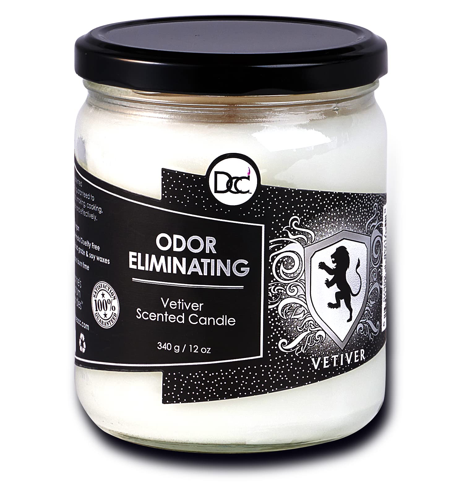 Vetiver Odor Eliminating Highly Fragranced Candle - Eliminates 95% of Pet, Smoke, Food, and Other Smells Quickly - Up to 80 Hour