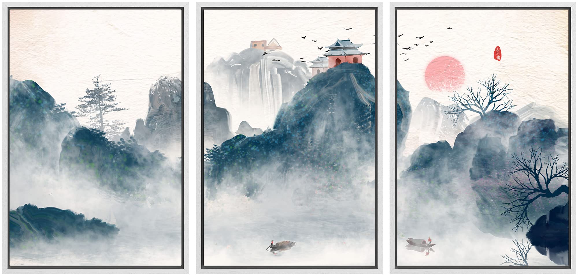 Signwin 3 Piece Framed Canvas Wall Art Zen Canvas Prints Home Artwork Decoration For Living Room,Bedroom - 24''X36''X3 White