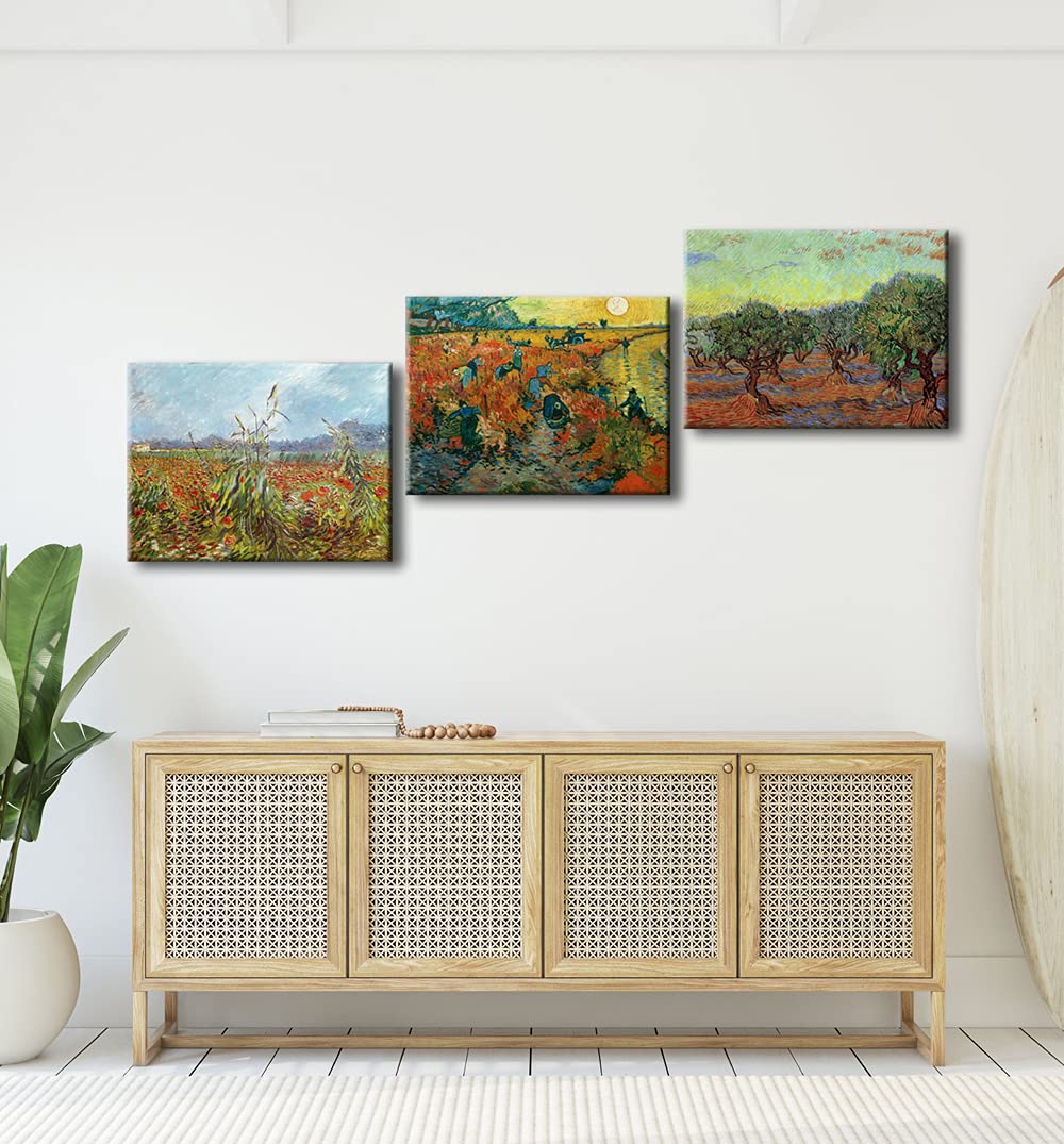Wieco Art Olive Grove/Der Rote Weinberg/Green Ears Of Wheat Canvas Prints Of Vincent Van Gogh Canvas Wall Art Famous Paintings R