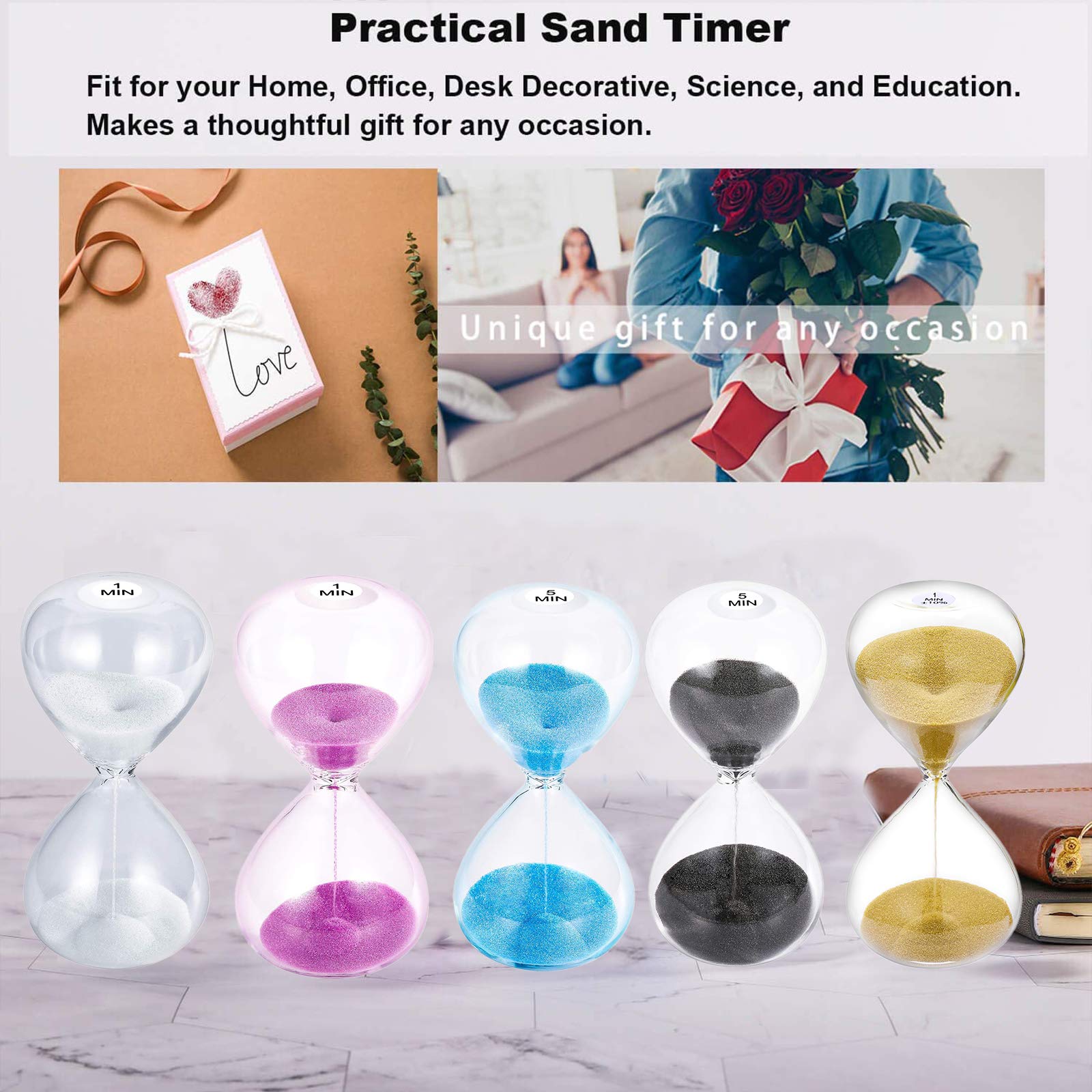Suliao Sand Timer 5 Minute Hourglass: 5.1 Inch Gold Sand Clock, Large Sand Watch 5 Min, Hour Glass Sandglass For Kids, Games, Cl