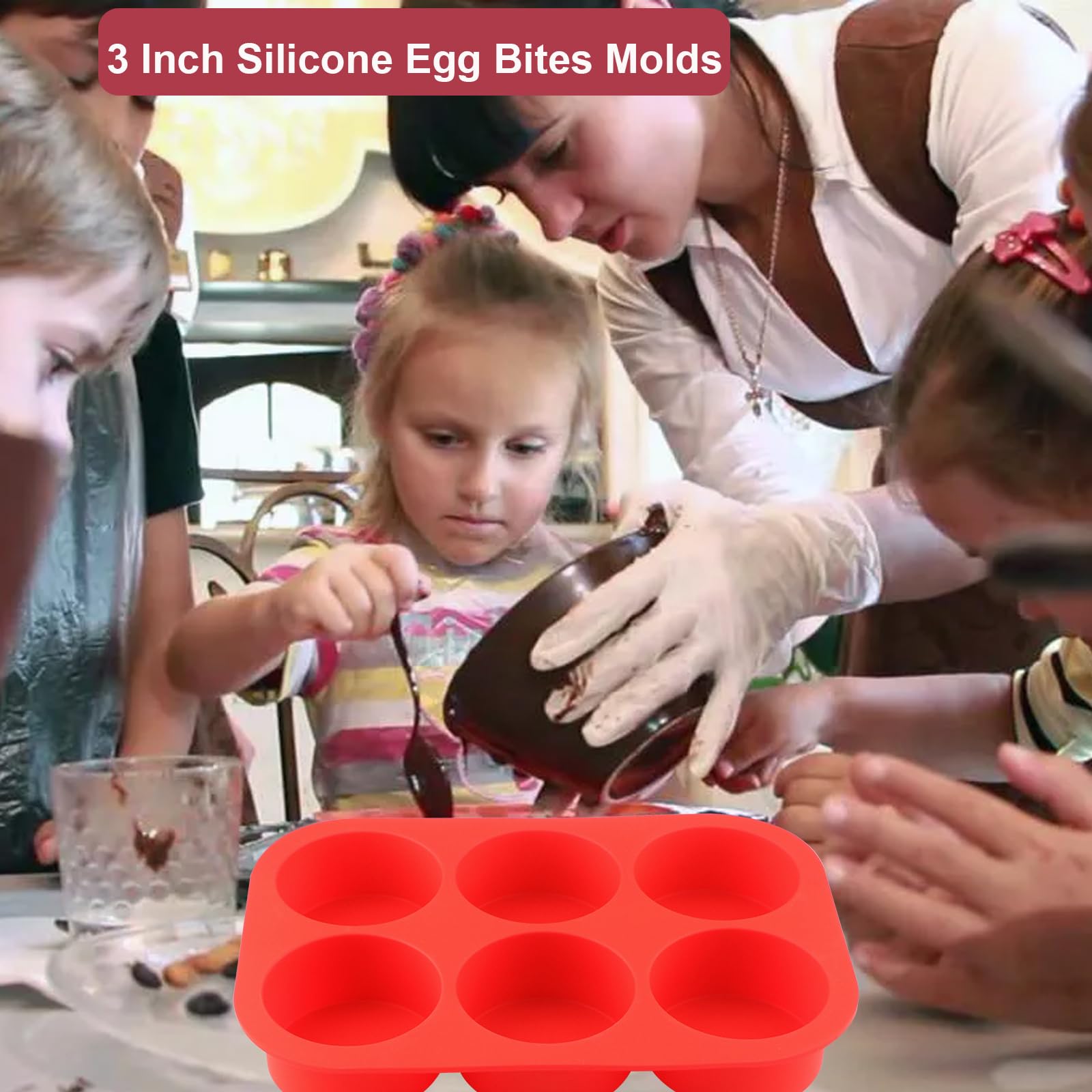 Nalchios Silicone Egg Bites Molds, 6-Cavity Non-Stick Baking Pans, Red, 3 Inch, Model NL-EGMold-6