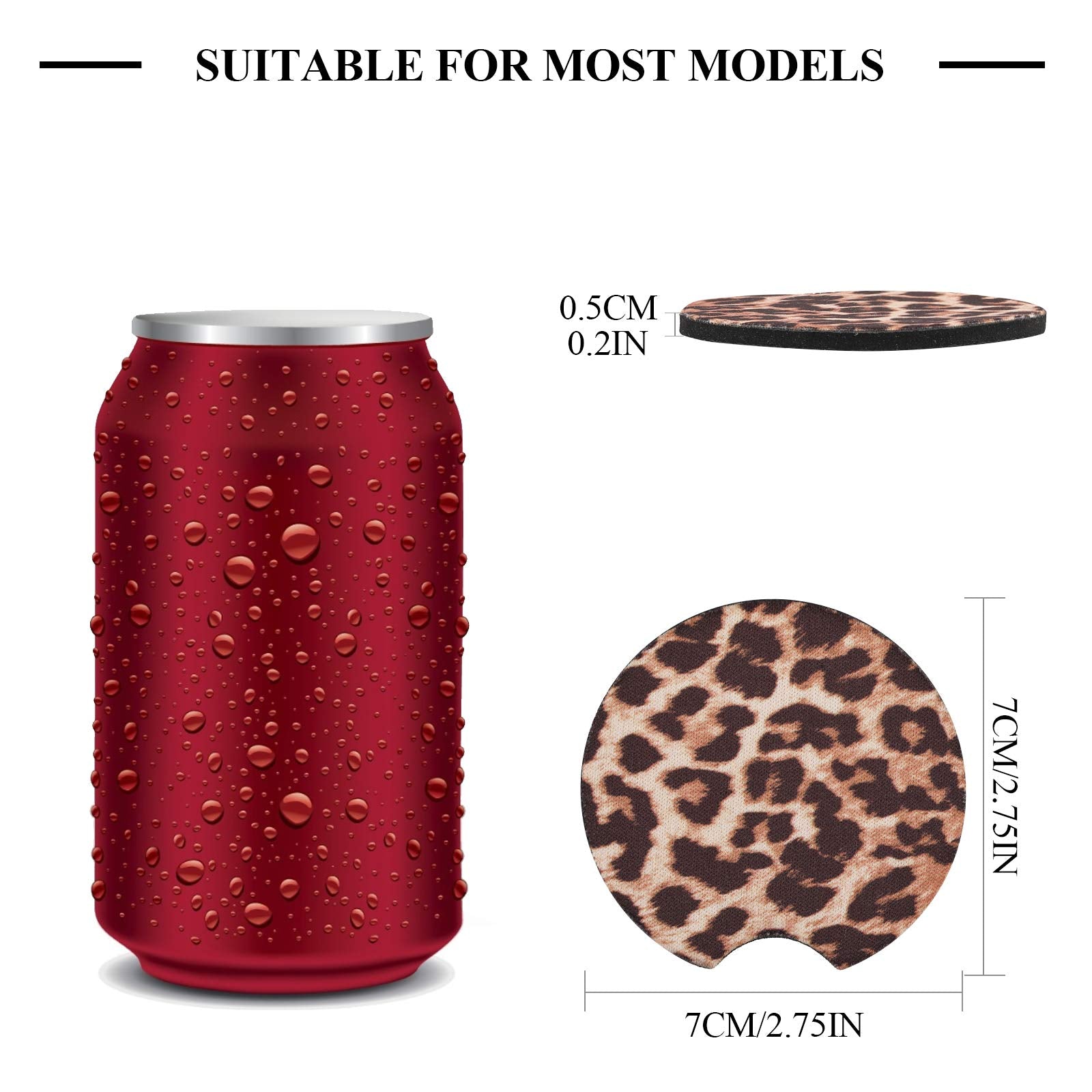 4 Pack Car Coasters, 2.75Inch Leopard Print Car Cup Holder Coasters For Car, Neoprene Cup Pad Mat Car Coasters For Cup Holders F