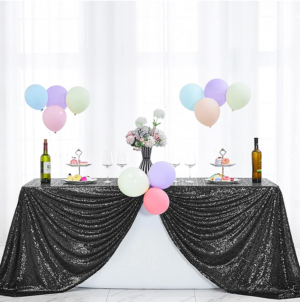 Hahuho 50X50 Inch Square Sequin Tablecloth Black, Glitter Tablecloth For Bridal Shower Decorations, Birthday, Wedding, Dessert,