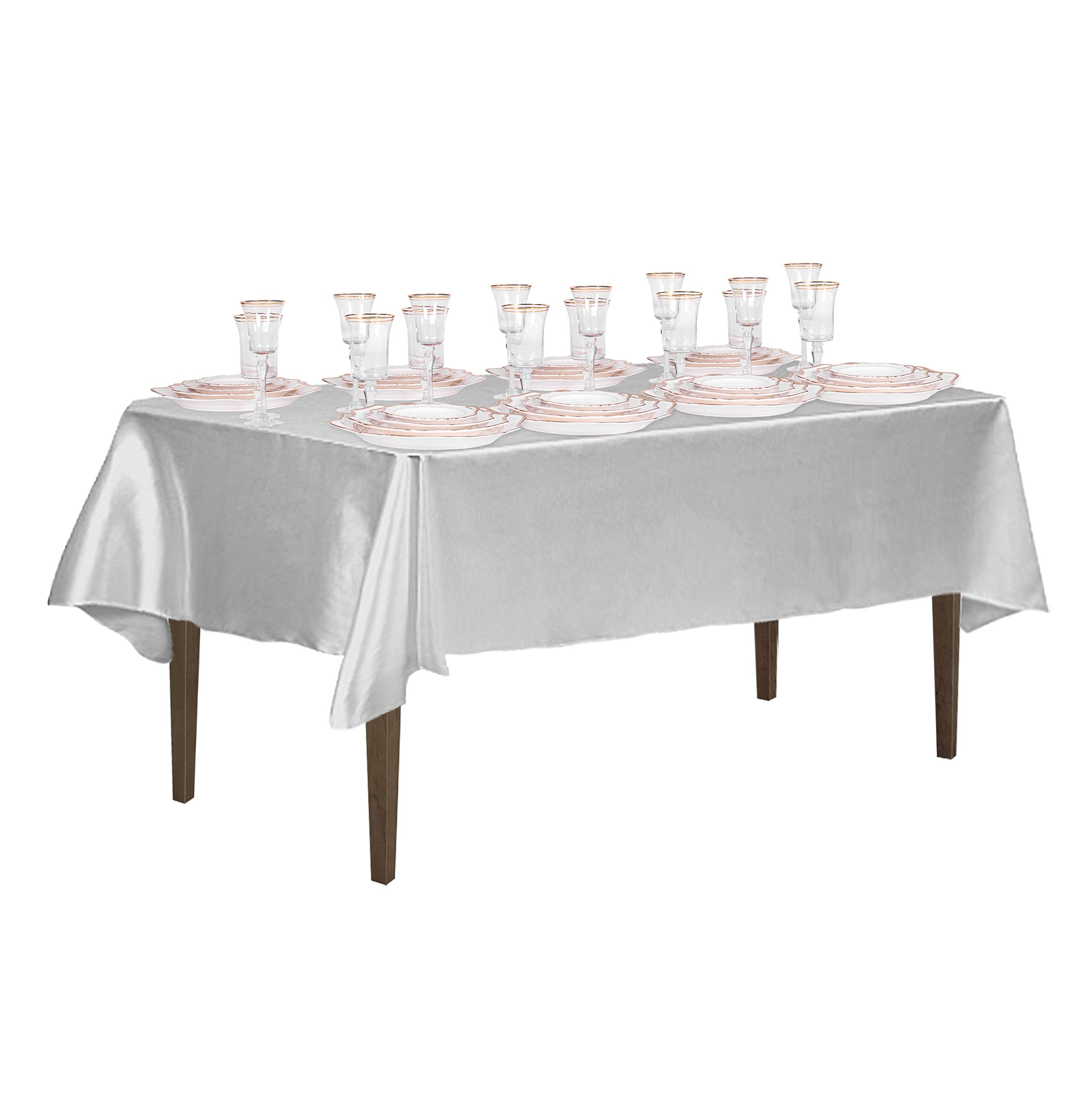 Linentablecloth 60 X 126-Inch Rectangular Satin Tablecloth Silver