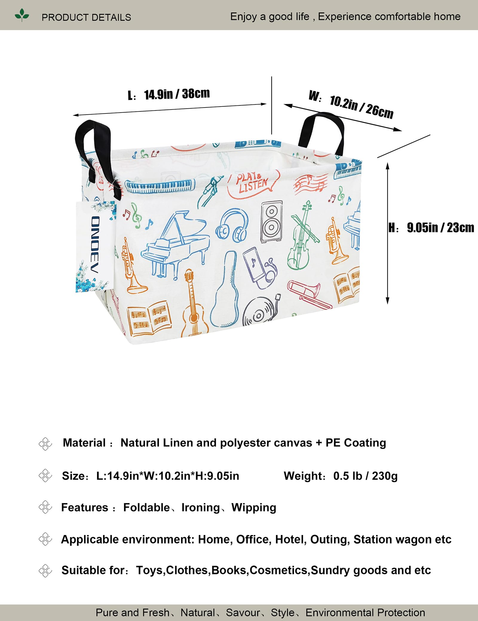ONOEV Rectangular Folding Laundry Basket,waterproof Canvas Basket,gift basket,Suitable for children s room,Clothes,Toys Storage(