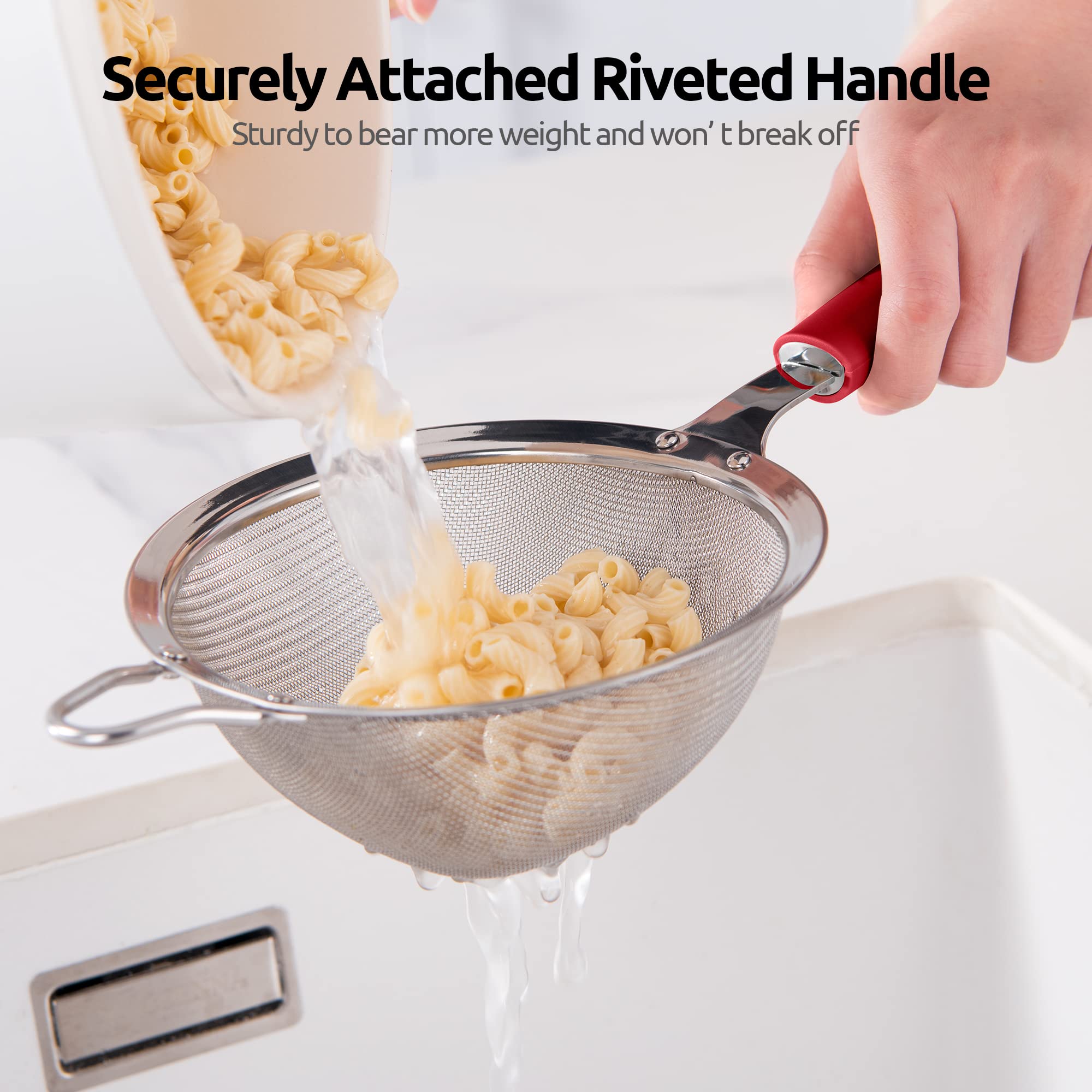 18/8 Stainless Steel Mesh Strainer: U-Taste 5.5 Inch Kitchen Fine Mesh Sieve Food Colander With Riveted Sturdy Silicone Handle A