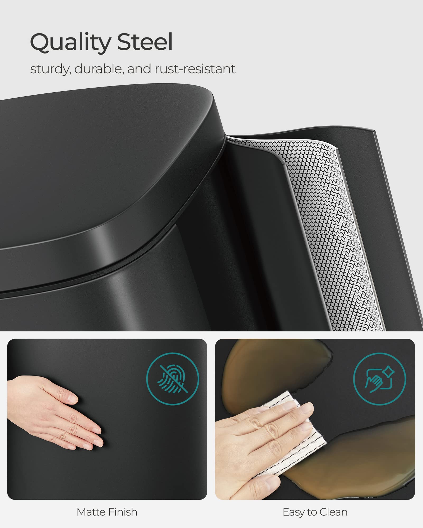 Songmics Trash Can With Lid, 8 Gallon Garbage Can, Stainless Steel Small Waste Bin With Step Pedal And Inner Bucket, Soft Close,