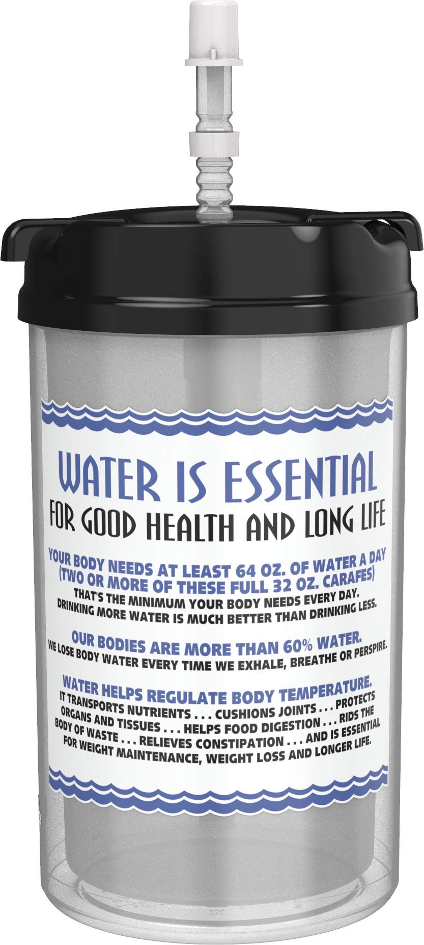 32 Oz Insulated Cold Drink Hospital Mug With Black Lid | Water Essential