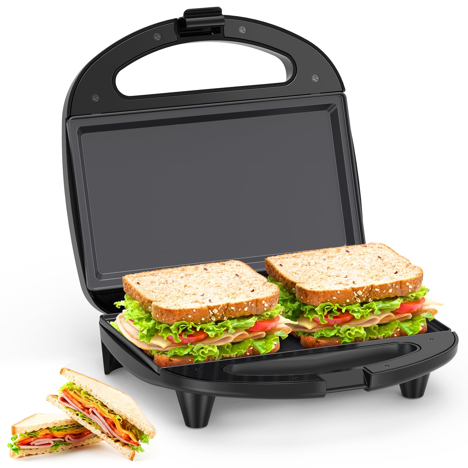 OSTBA Sandwich Maker, 2 Slice Grilled Cheese Maker with Non-stick Flat Plates, Indicator Lights, Cool Touch Handle, Easy to Clea