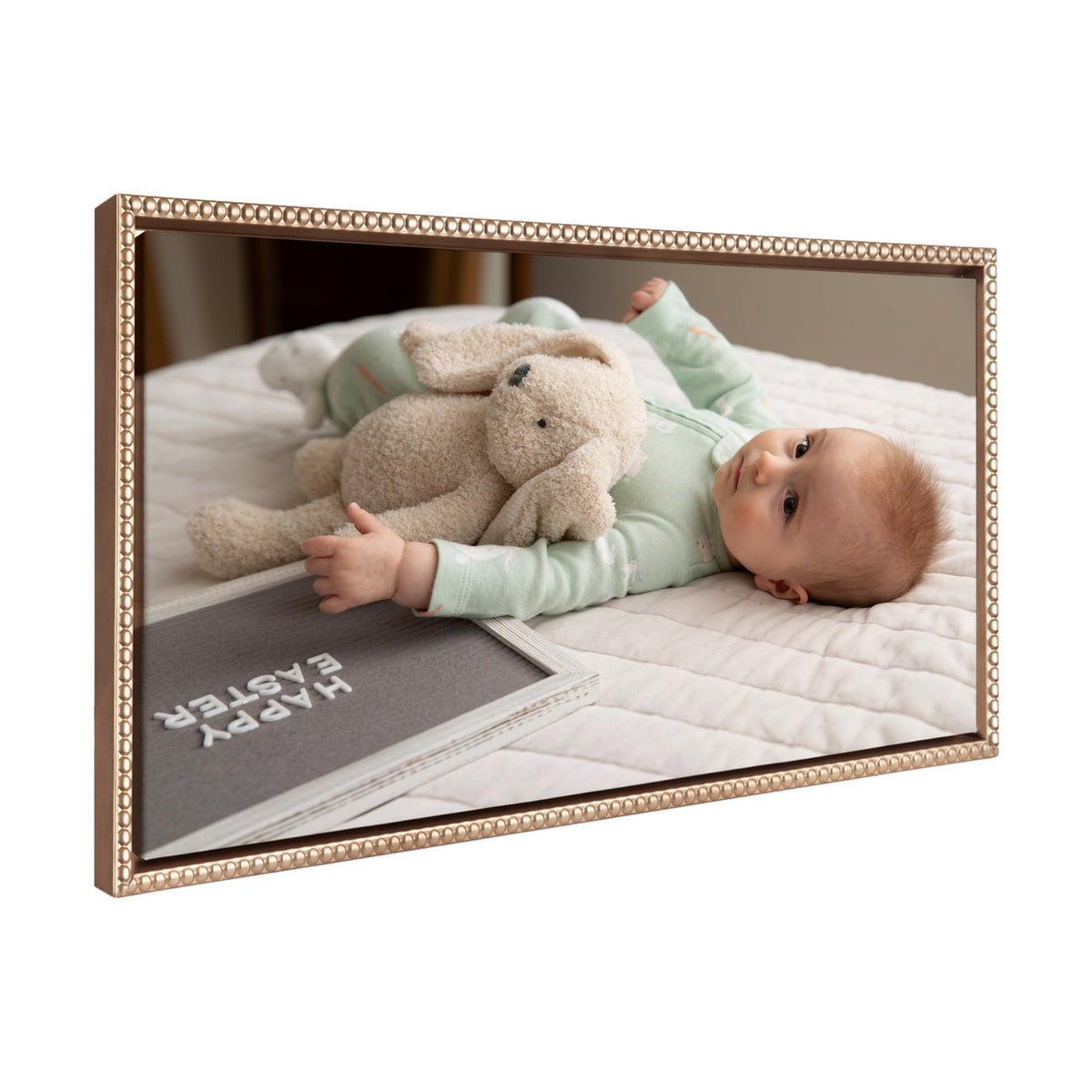 Kate And Laurel Custom Printed Framed Canvas Wall Art, 26.5X14 Beaded Gold, Sylvie Personal Canvas Print With Your Photos For Li