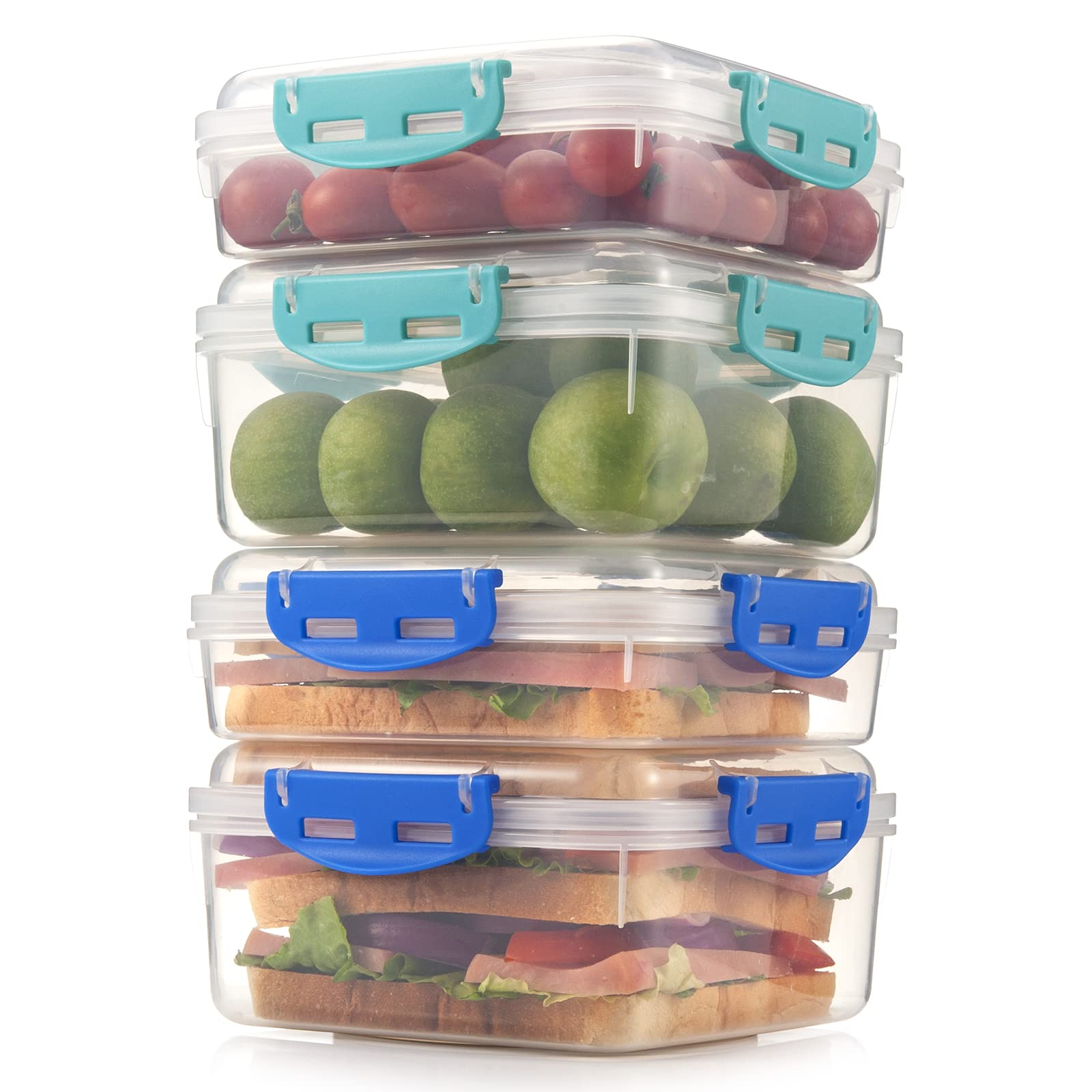 4 Pcs Sandwich Containers - 100% Airtight & Bpa-Free & Microwave & Dishwasher Safe Kitchen Storage Containers With Upgraded Snap
