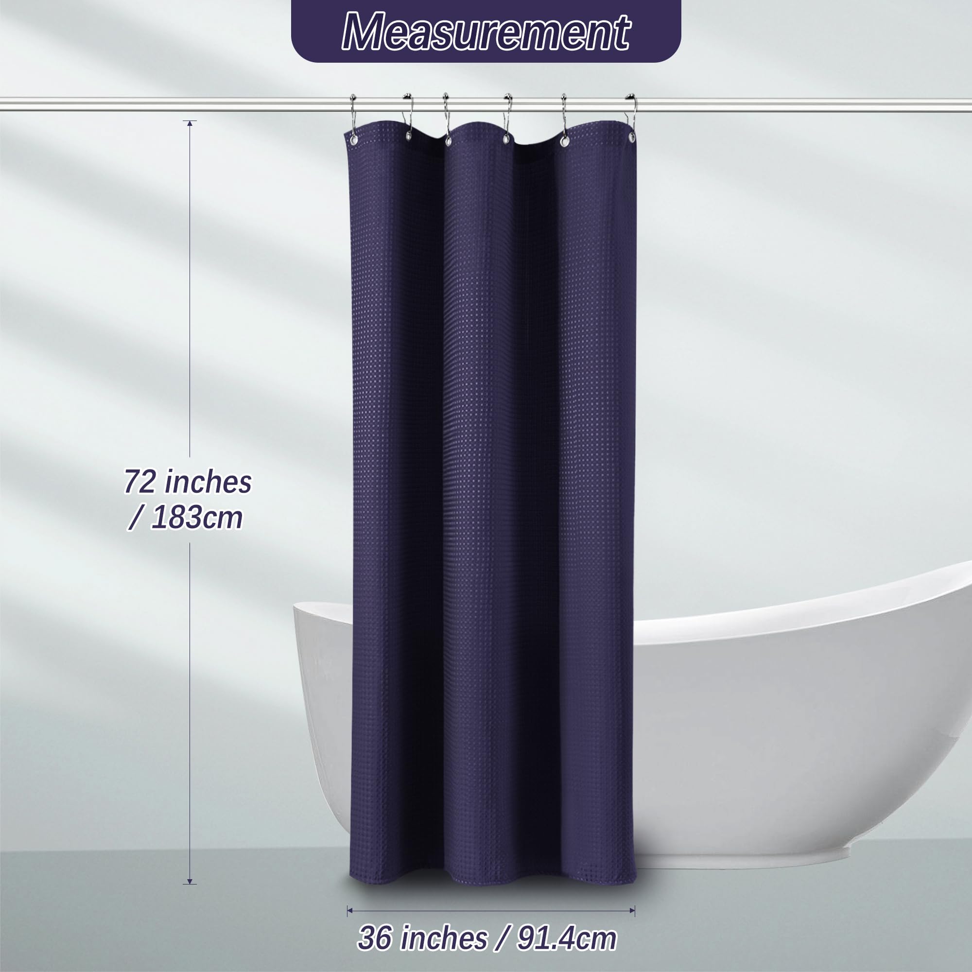 Pangsinne Purple Stall Shower Curtain Waffle Weave Fabric, Luxury Waterproof Shower Curtains, 256Gsm Heavy Duty Camper Shower Cu