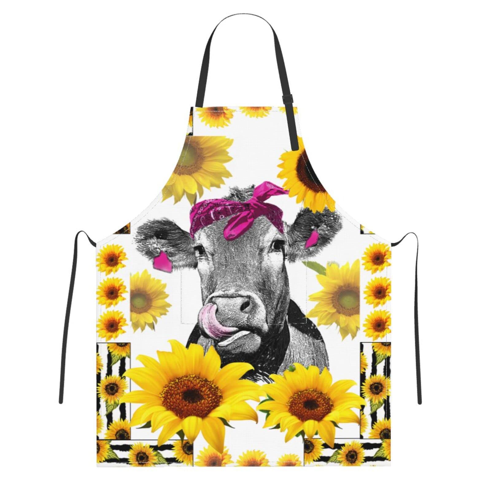 Sucuwiny Cow Apron Waterproof Chef Kitchen Aprons With Pockets For Adults Cooking Bbq Aprons Personalized Baking Gifts
