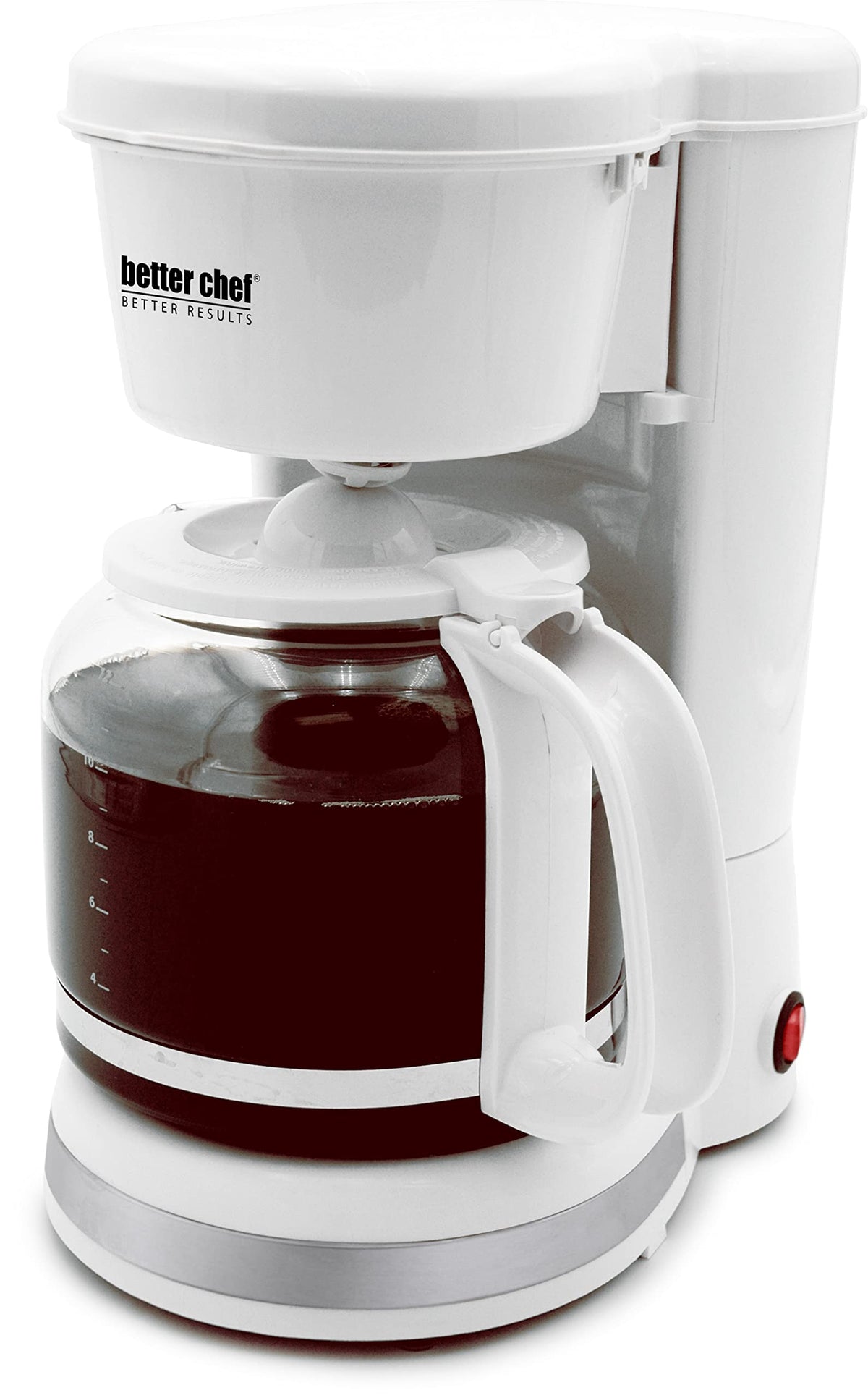 Better Chef Basic Coffee Maker | 12-Cup | Pause-N-Serve | Brushed Metal Trim (White)