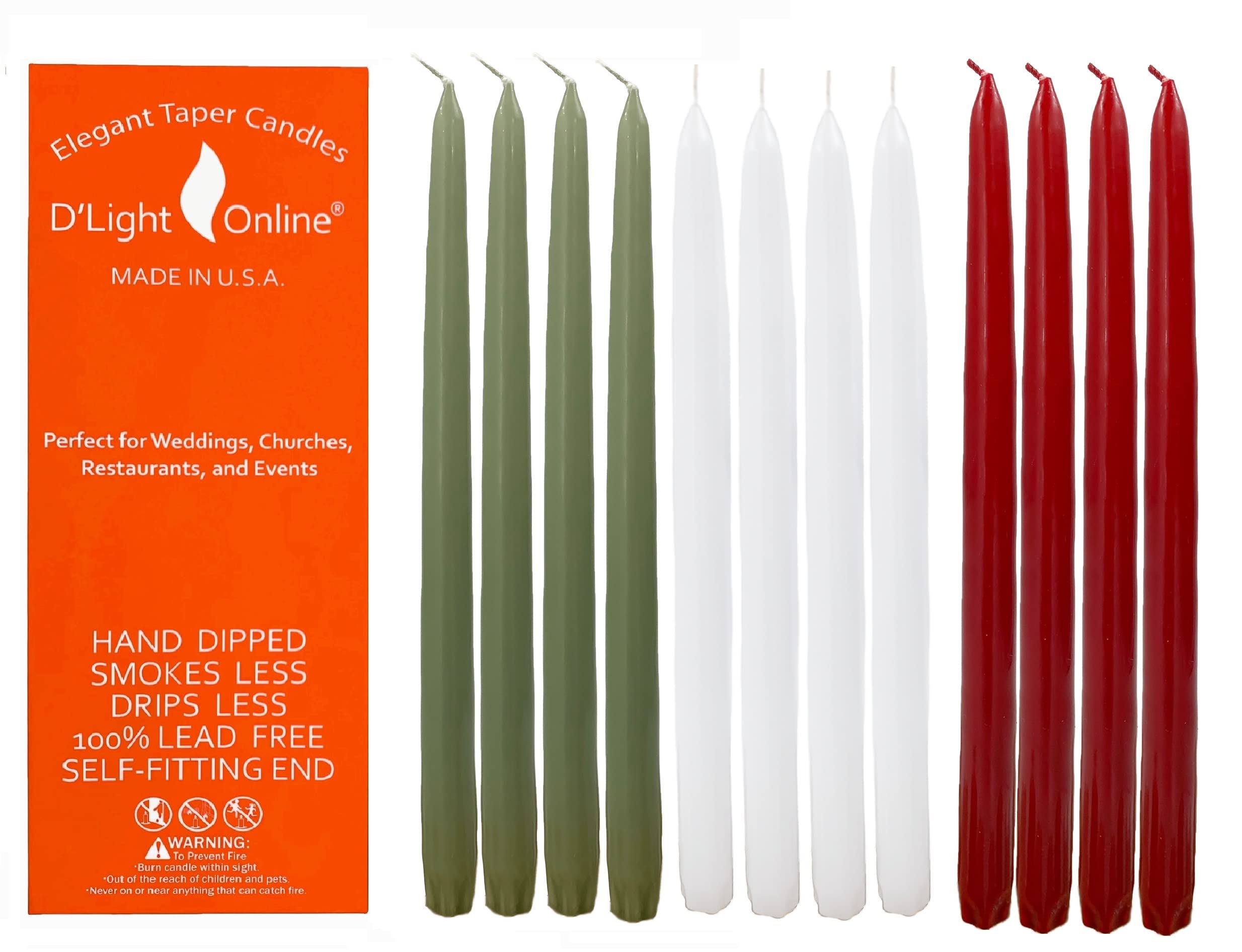 D'Light Online Elegant Holiday Unscented Taper Candle For Christmas - Premium Quality Candles Hand-Dipped, Dripless And Smokeles