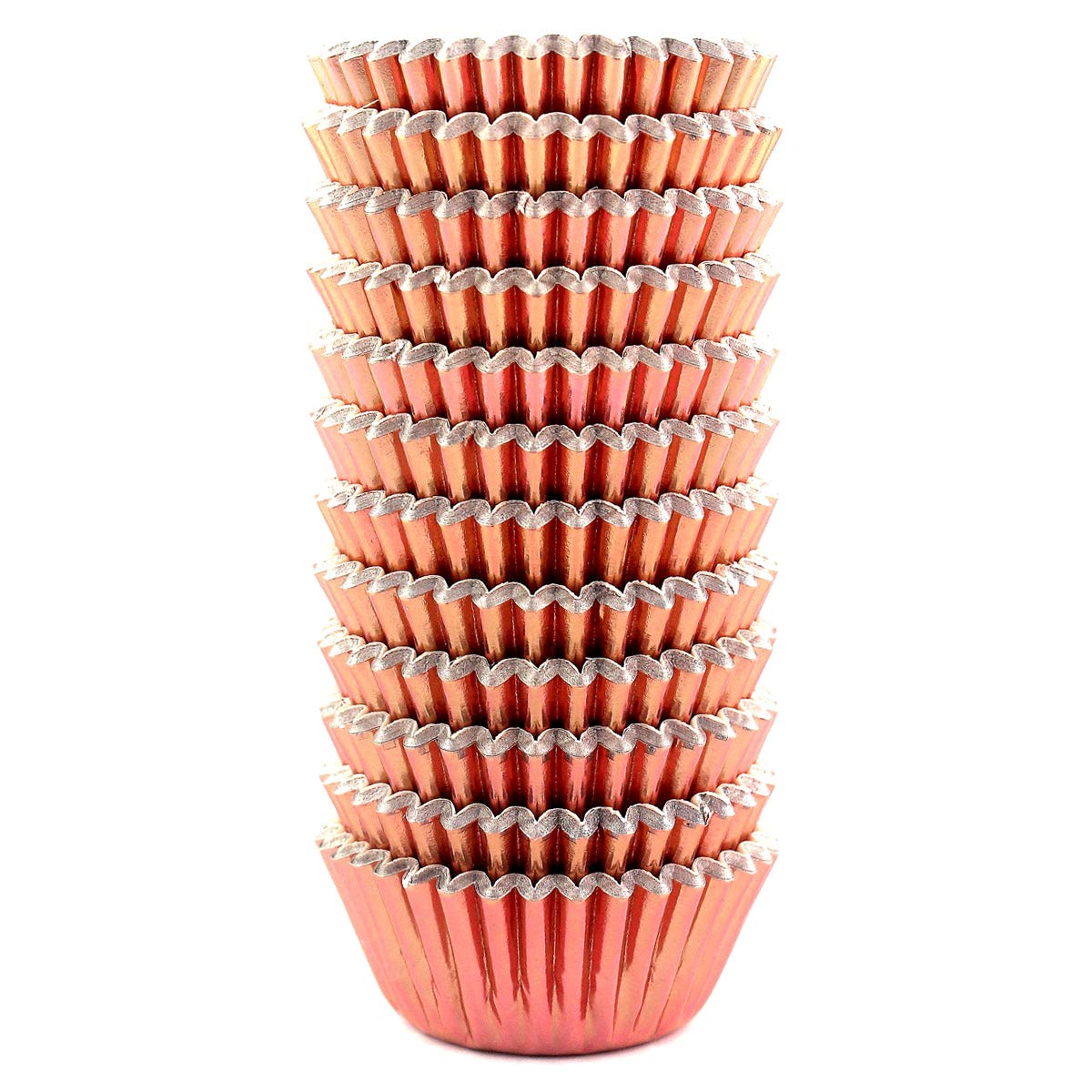 Eoonfirst Mini Foil Metallic Cupcake Liners Thanksgiving Muffin Paper Baking Cups 300 Pcs (Rose Gold)