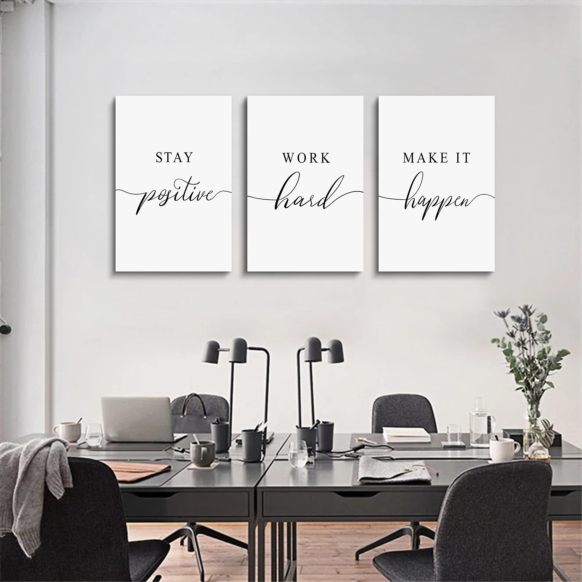 Framed Canvas Wall Art Positive Quote, Office Art, White Large Poster, Motivational Artwork Set Of 3 Prints, Inspirational Poste