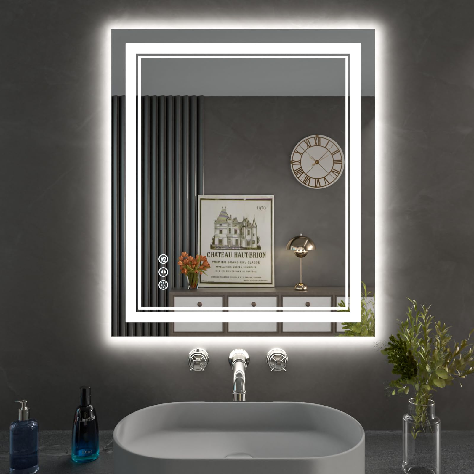 Istripmf 24 X 28 Inch Led Bathroom Mirror, Front Light And Backlit Anti-Fog Dimmable Memory Lighted Vanity Mirror, Shatterproof