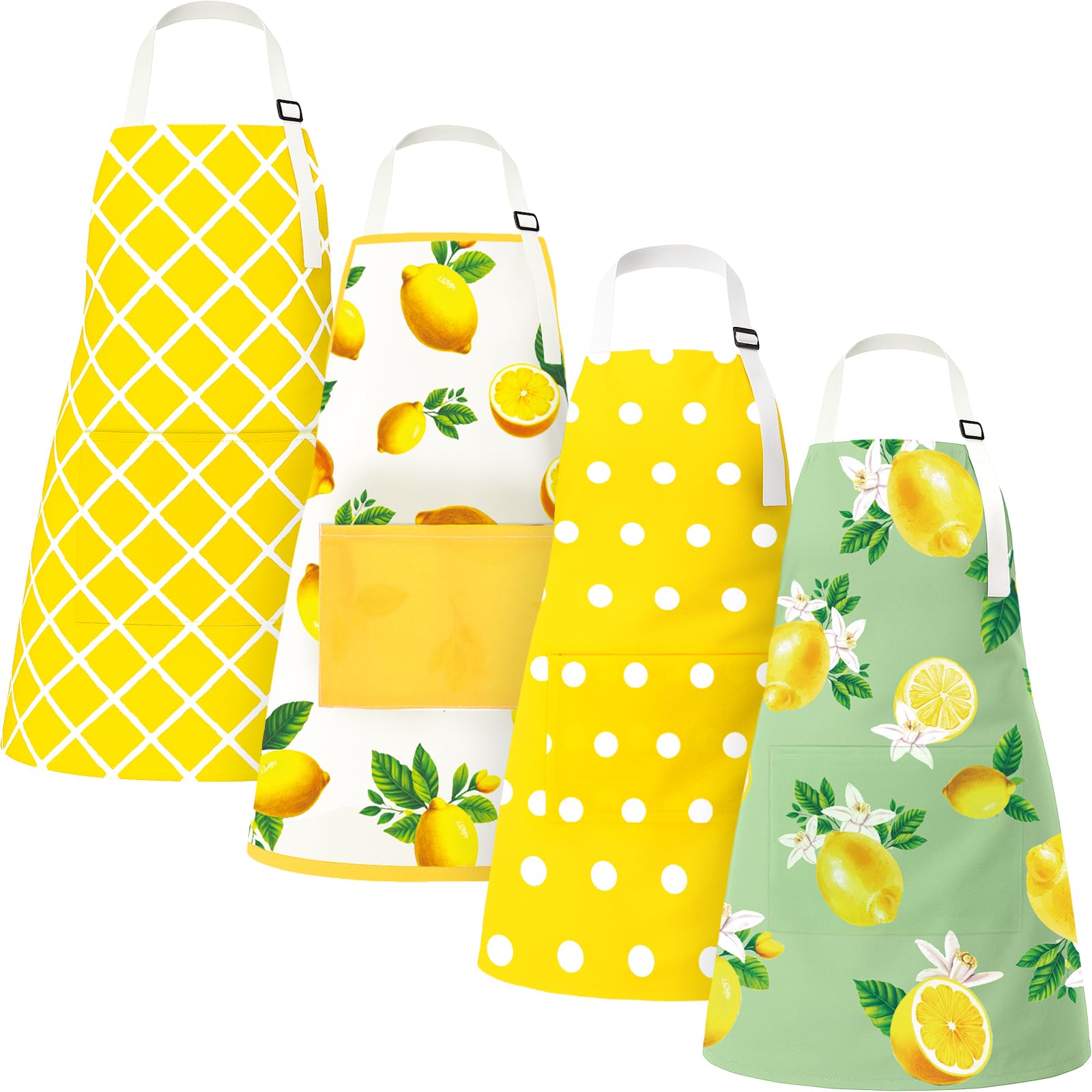 90Shine 4Pcs Lemon Aprons With Pockets For Kids: Kitchen Baking Cooking Adjustable Apron, Lemonade Costume Accessories Holiday D