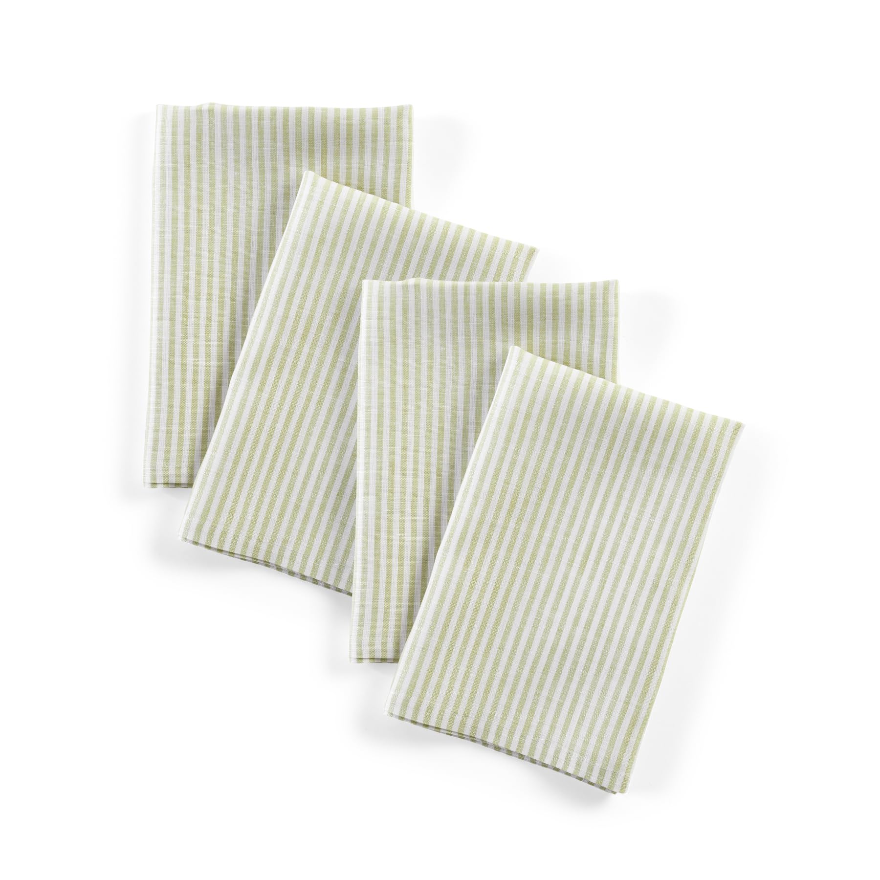 Solino Home Stripe Linen Dinner Napkins 20 X 20 Inch - 100% Pure Linen Sage And White Cloth Napkins Set Of 4 For Spring, St Patr