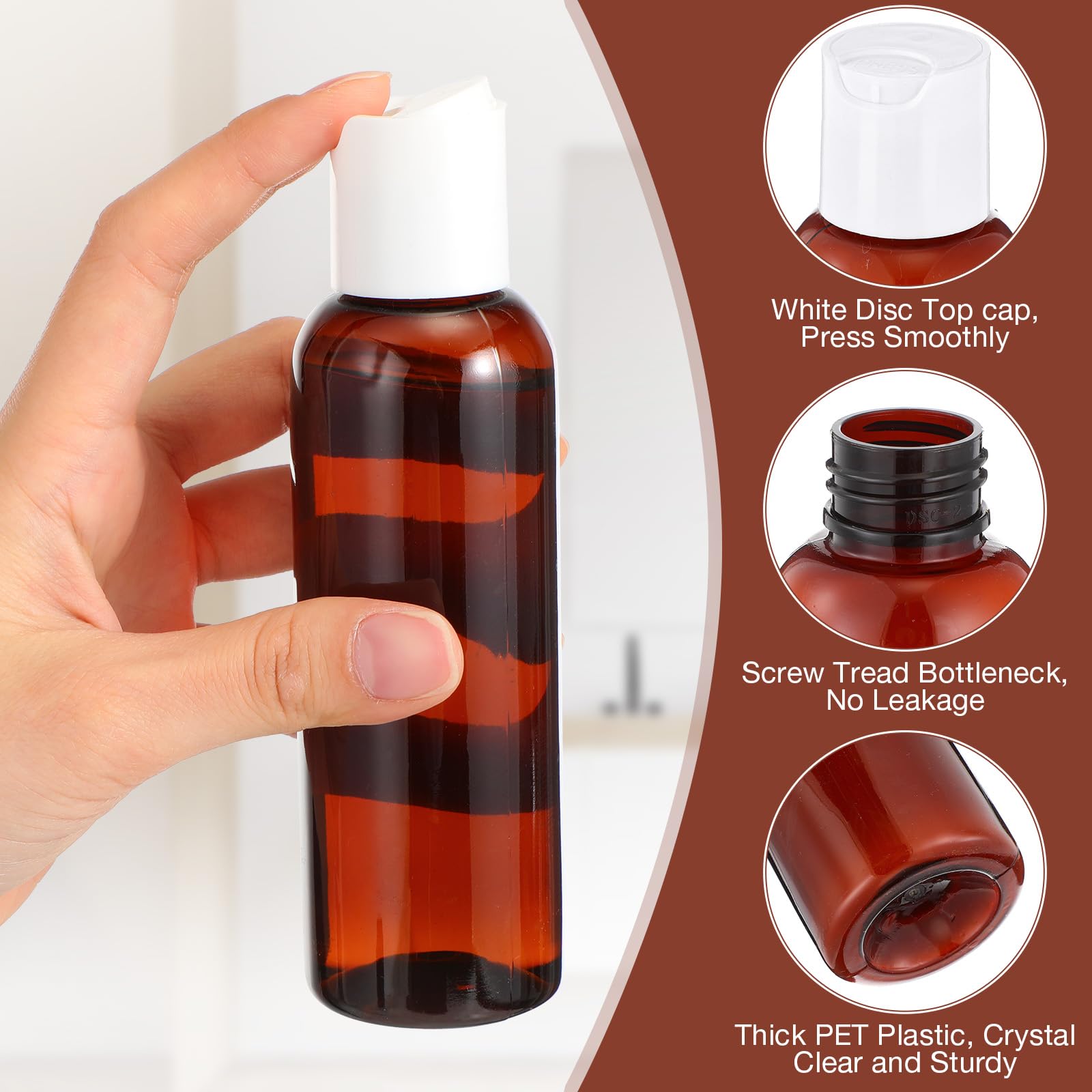 Mimorou 50 Pcs 4Oz Plastic Squeeze Bottle With Disc Top Flip Cap Empty Amber Refillable Container Small Travel Toiletry Bottle F