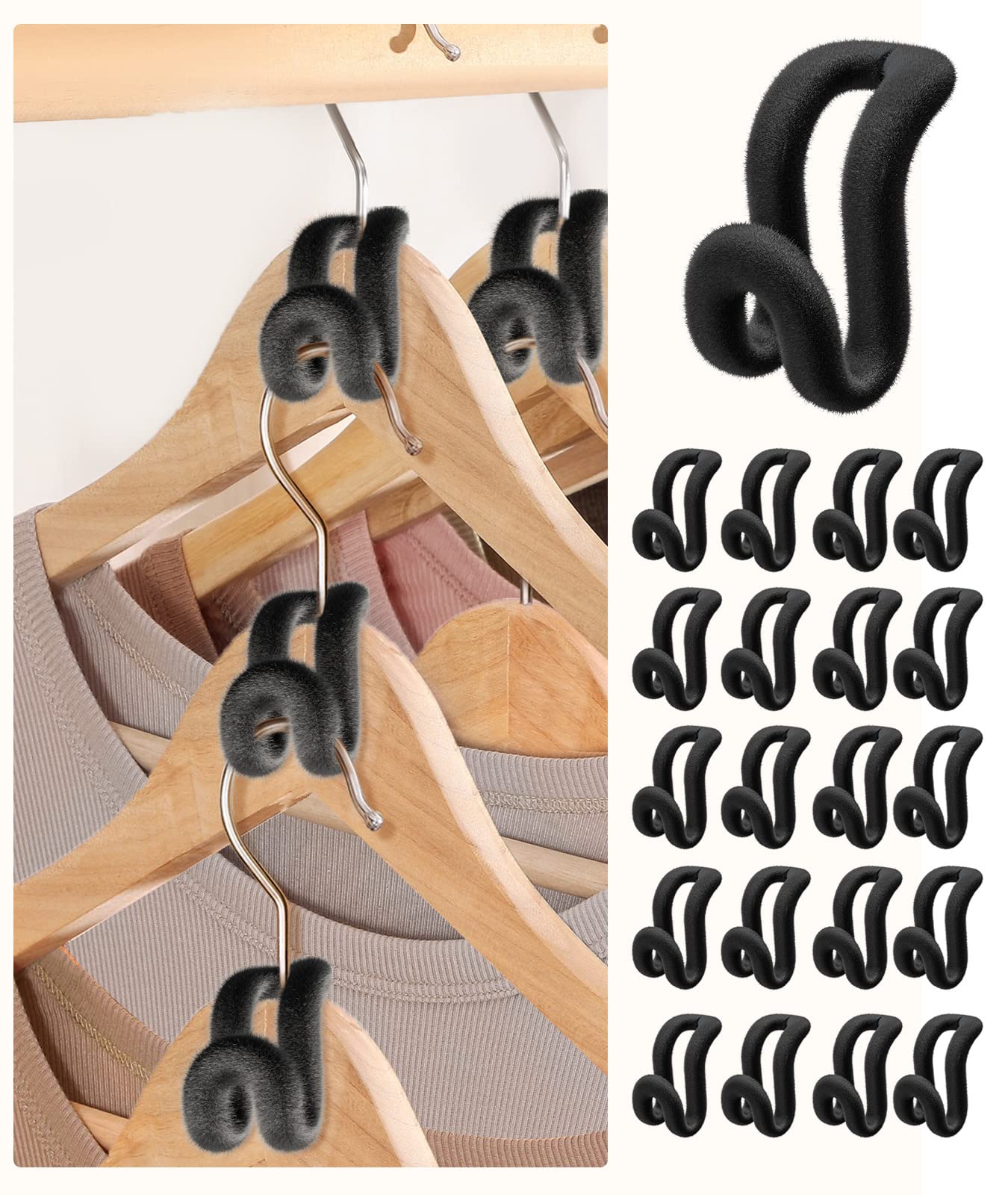 Velvet Clothes Hanger Connector Hooks[Non-Slip Complement Velvet Hangers] Hanger Hooks Space Saver Hanger Extender Hooks Felt Sp