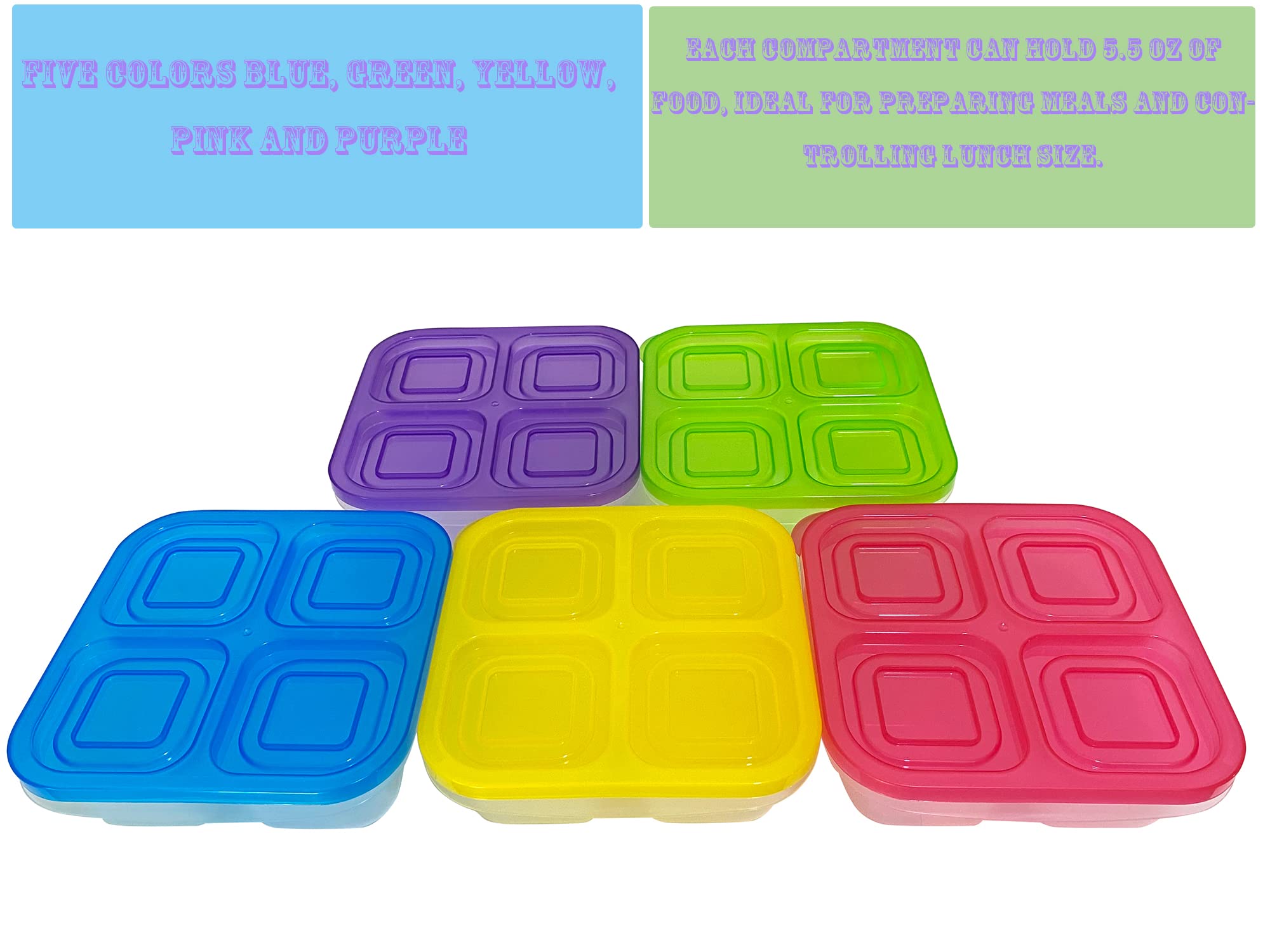 Aqsxo 5 Pcs Bento Snack Food Containers, Divided Food Storage With Lids For Travel, Reusable Meal Prep Lunch Containers.