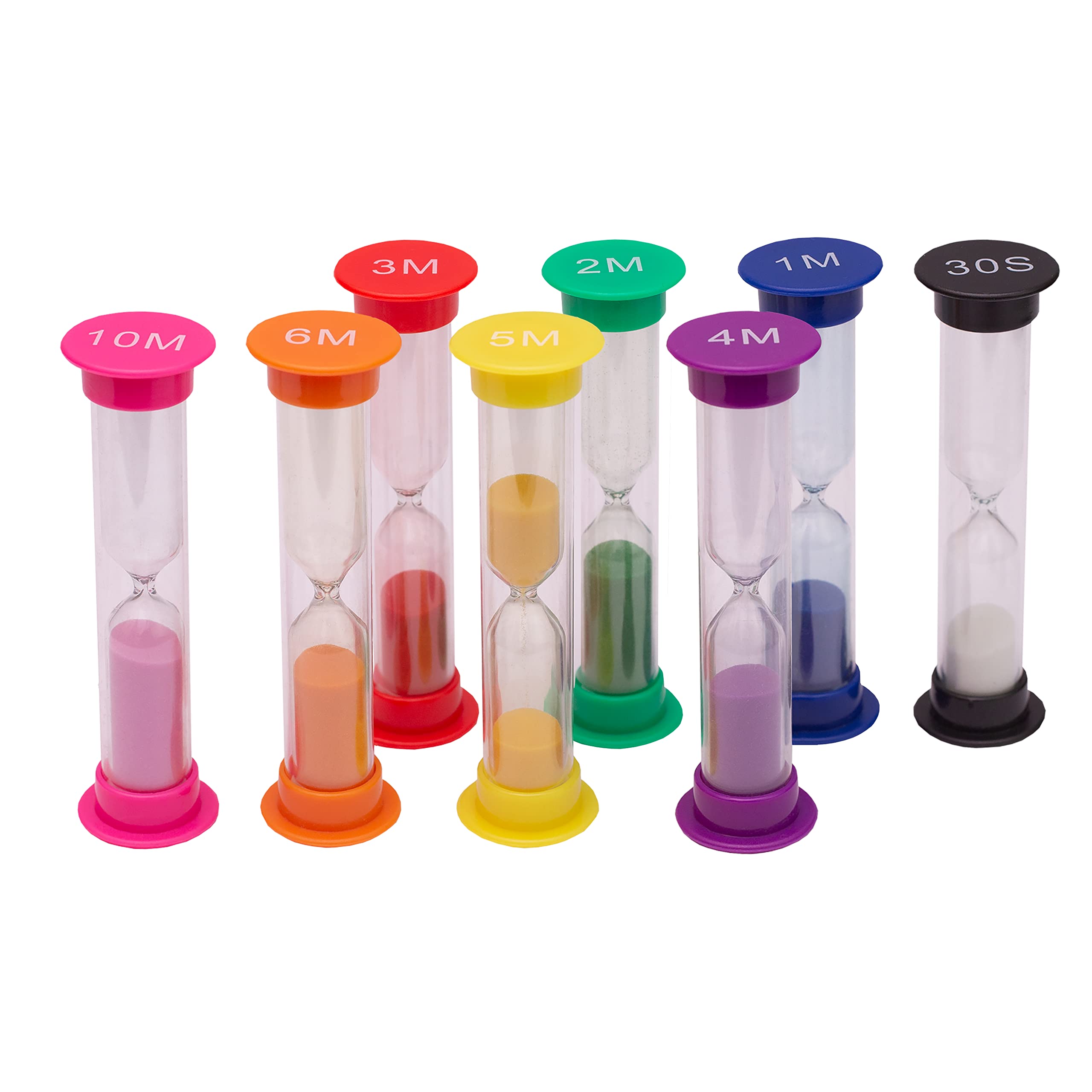 Teacherfav Sand Timer For Kids Set Of 8 Small Colorful Hourglass Acrylic Covered Clock 30Sec 1Min 2Min 3Min 4Min 5Min 6 Min 10 M