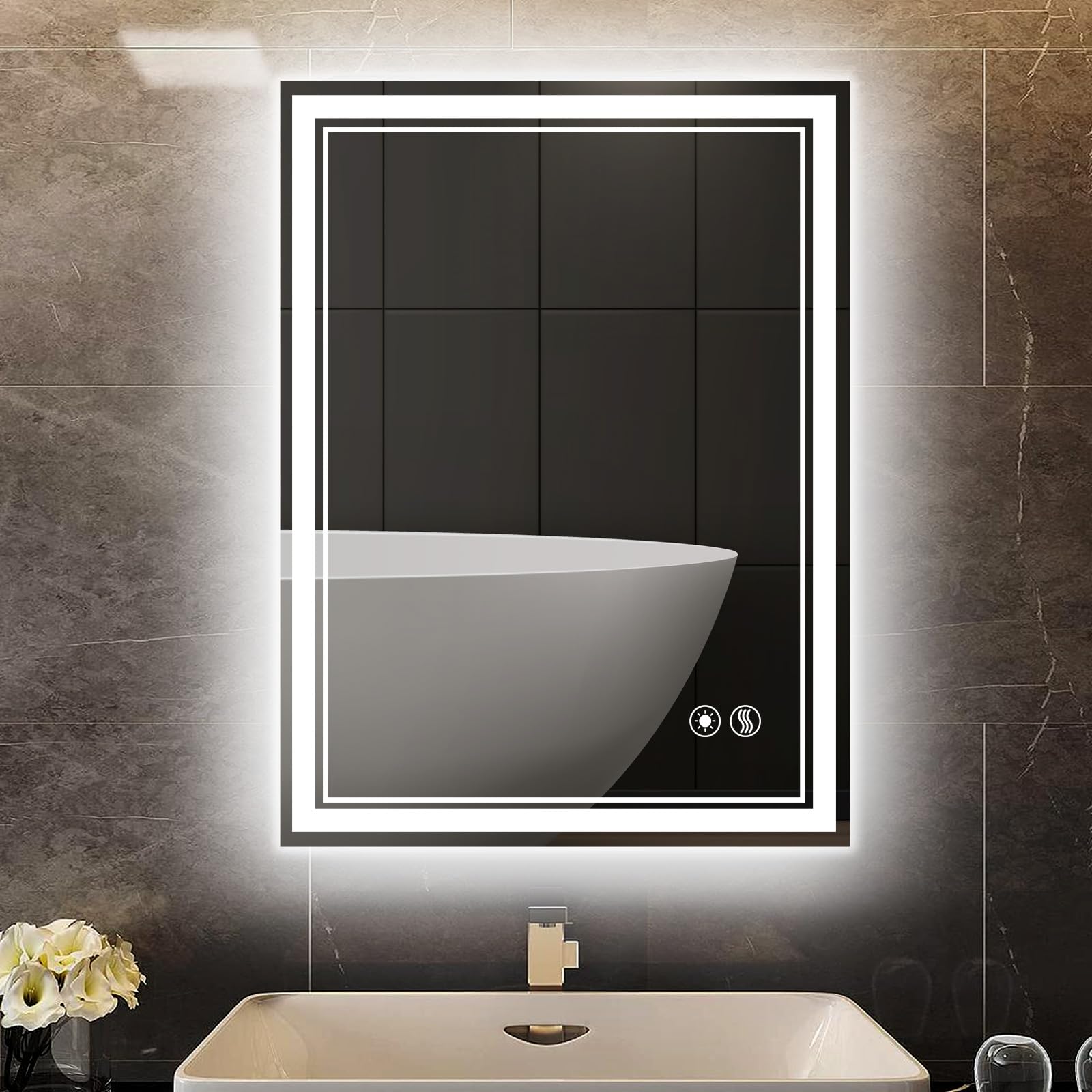 Getovin 20 X 28'' Ed Bathroom Mirror Anti-Fog Bathroom Mirror With Led Lights Dimmable 3 Colors Front And Backlit Led Mirror For