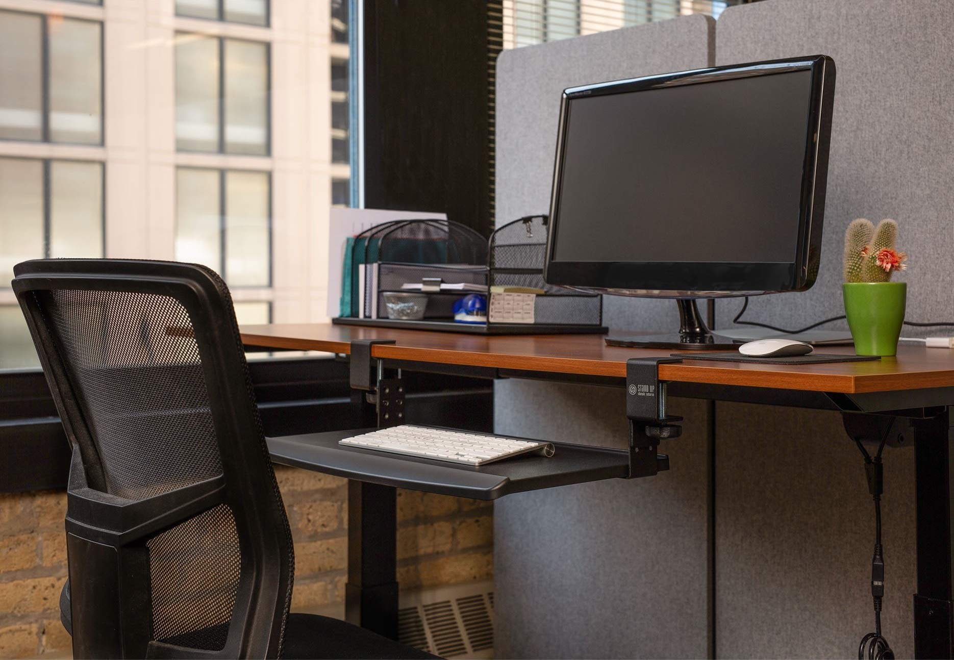 Stand Up Desk Store Large Clamp-On Retractable Adjustable Height Under Desk Keyboard Tray  For Desks Up To 15 (Large, 33 Wide)