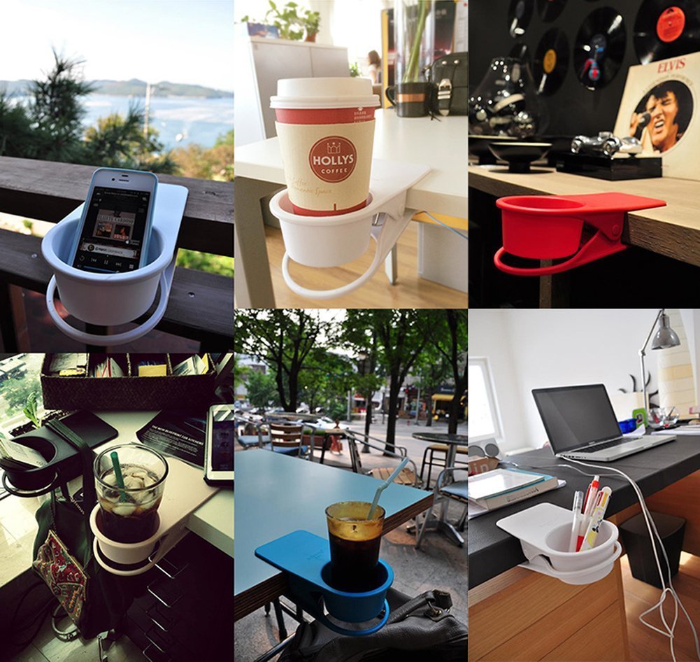 Sero Innovation Cup Clip Drink Holder - Red - Snap To Tables, Desks, Chairs, Shelves, Counters. Keep Your Beverage, Smartphone O