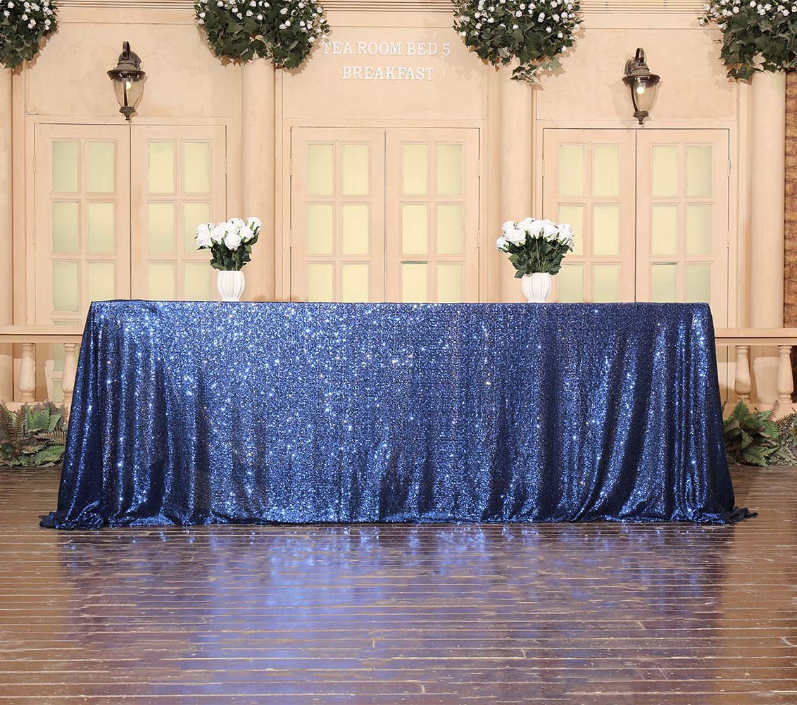 Squarepie Sequin Tablecloth Rectangular 60 X 102 Inch Navy Blue Reflect Lights Bling Sparkly Table Linen For Wedding Party