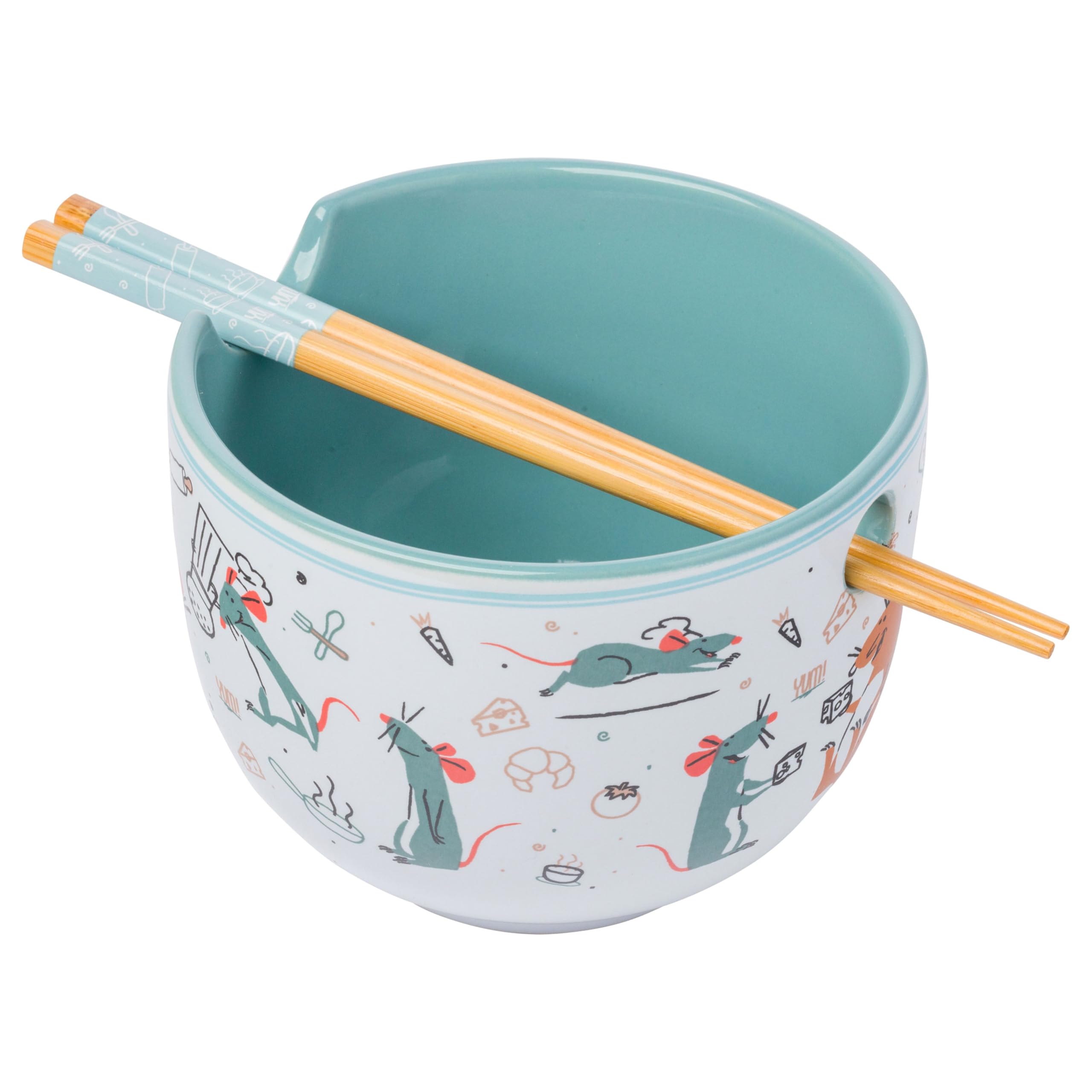 Silver Buffalo Disney Pixar Ratatouille Remy Icons Ceramic Ramen Noodle Rice Bowl With Chopsticks, Microwave Safe, 20 Ounces