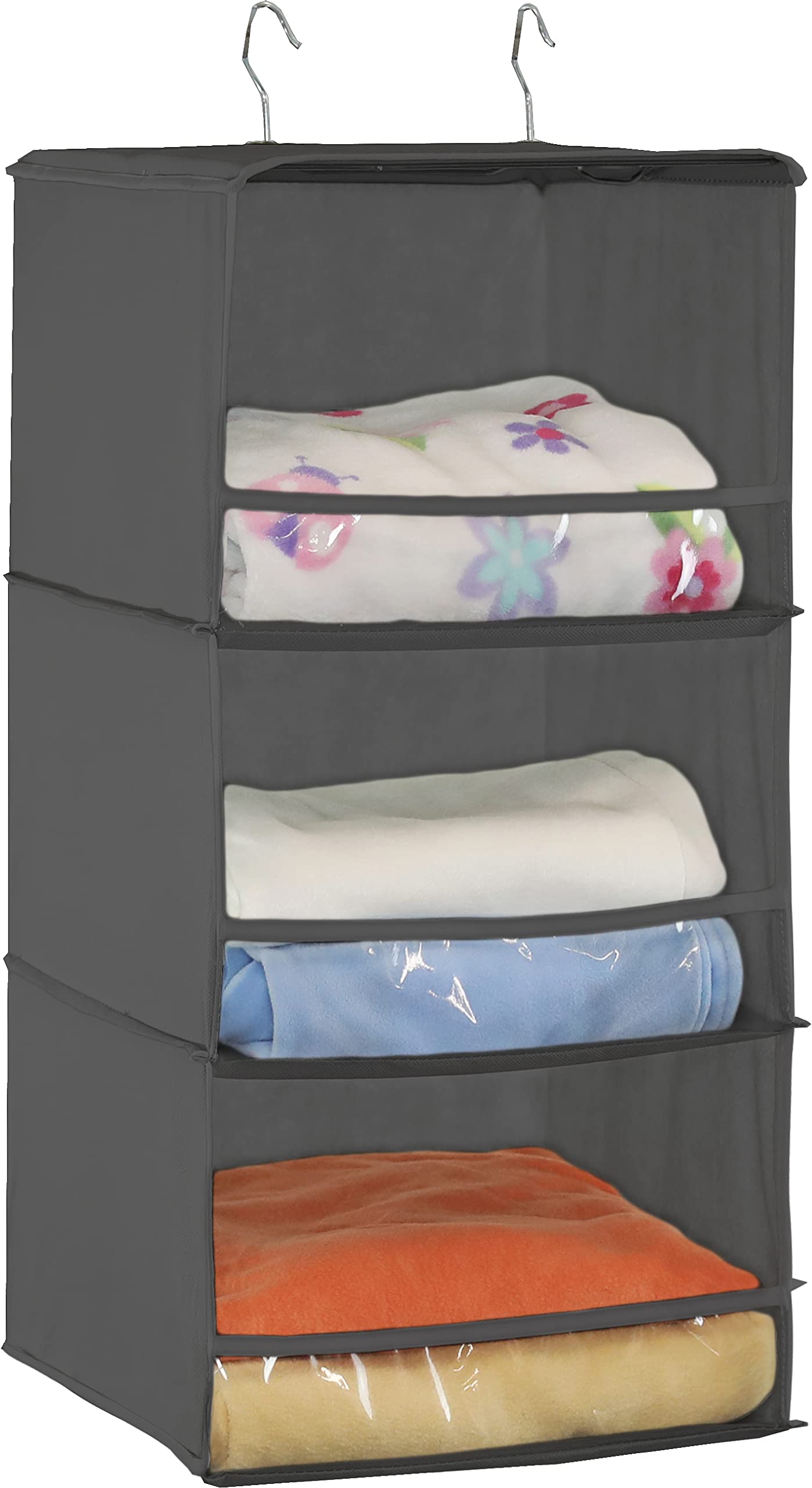 Simple Houseware 3 Shelves Hanging Closet Organizer With Front Stopper, Dark Grey