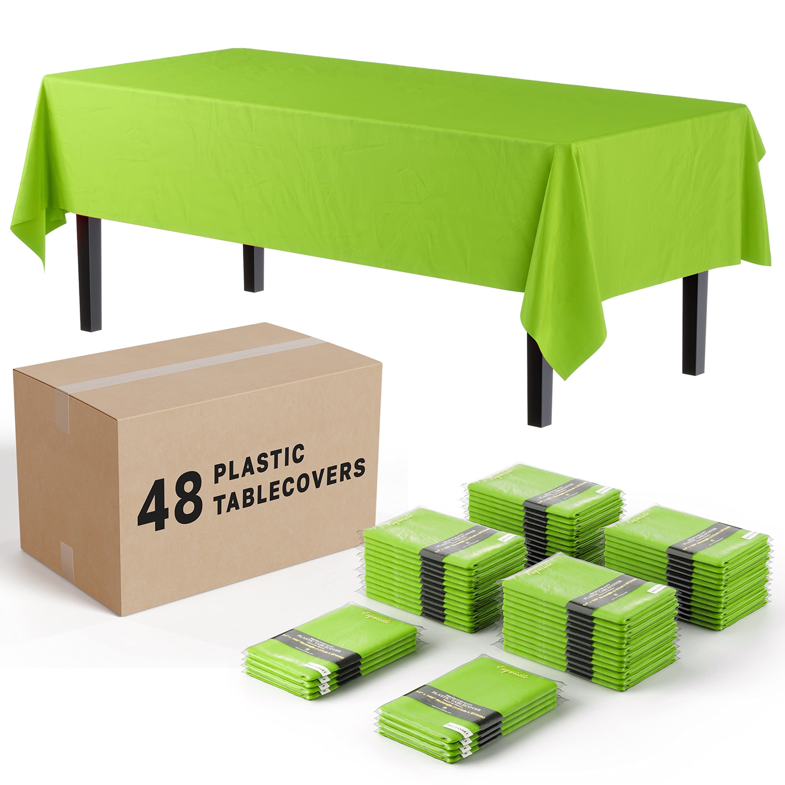 Exquisite Lime Tablecloths For Rectangle Tables In Bulk 48 Pack Lime Plastic Disposable Table Cloth 54'' Inch X 108'' Inch Lime