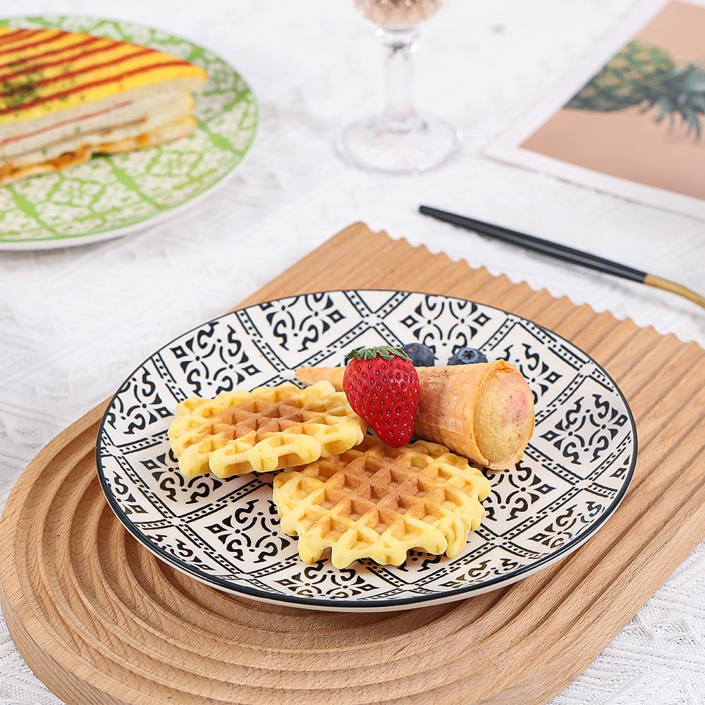 Plate Set 8 Inch - Salad Plates | Dessert Appetizer Plates Colorful - Porcelain Lunch Plates - Set of 6 - Dishwasher and Microwave Safe