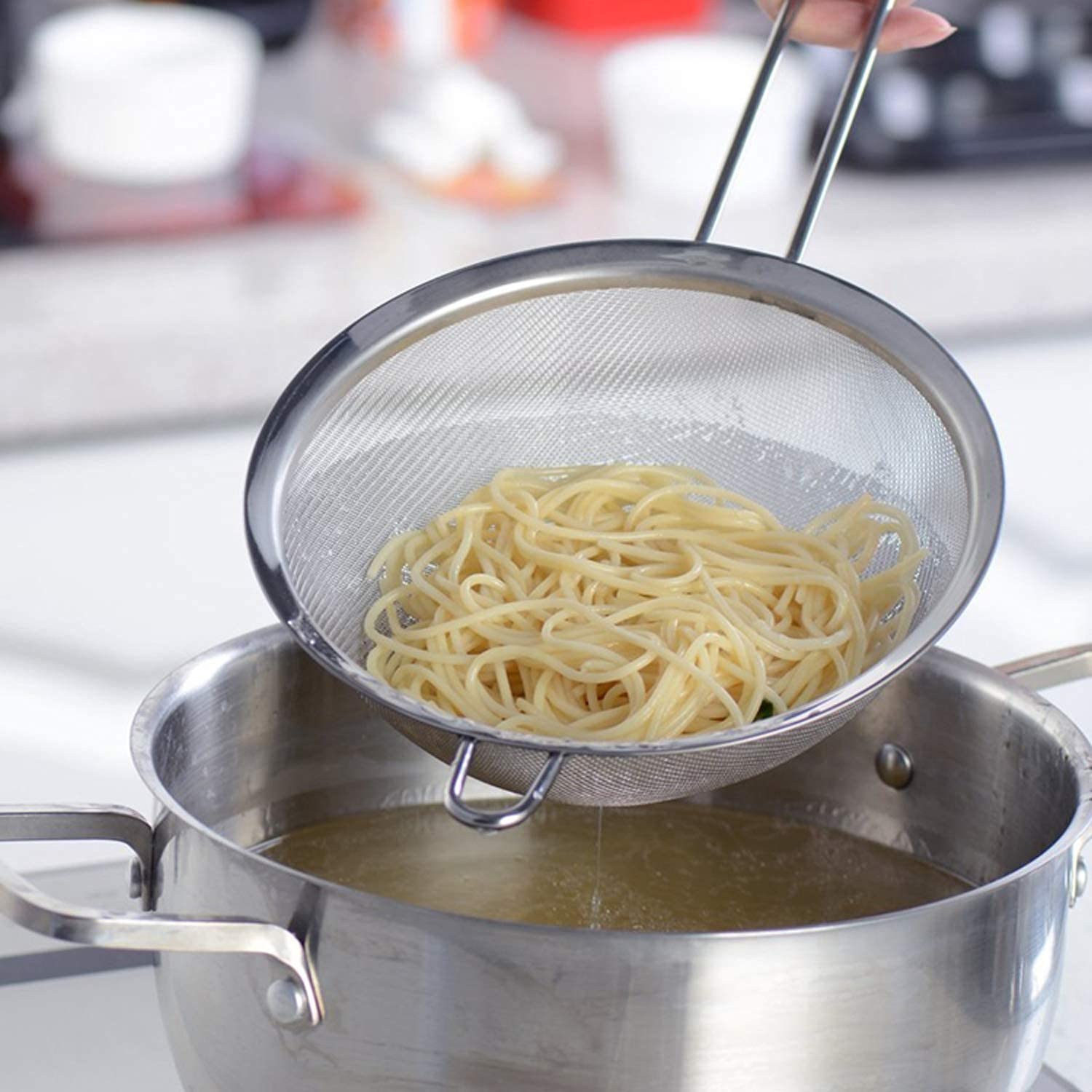 Auear, Fine Mesh Strainer Stainless Steel Conical Sieve Tea With Long Handle For Kitchen (3 Pack, 3'', 4'', 5.5'' Diameter)